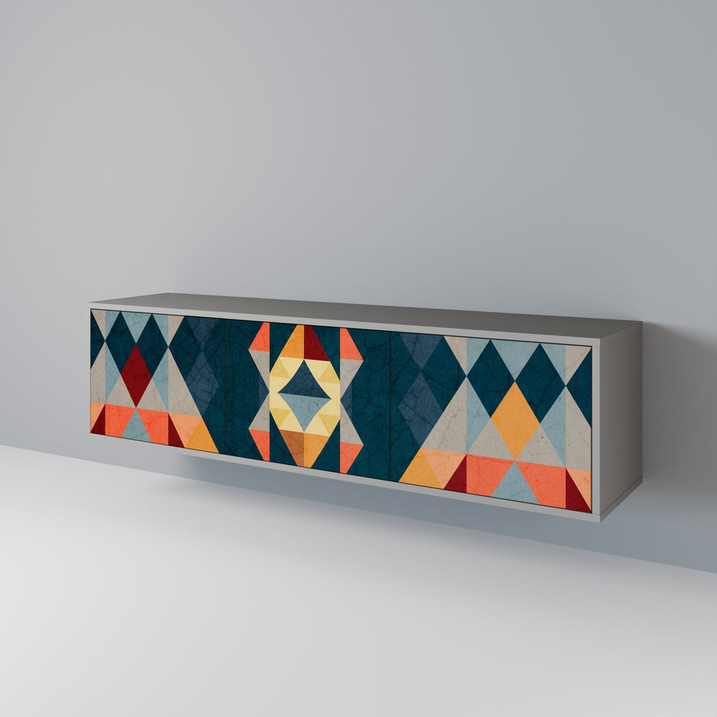 Meuble TV 3 portes CRACKED ILLUSION, finition grise