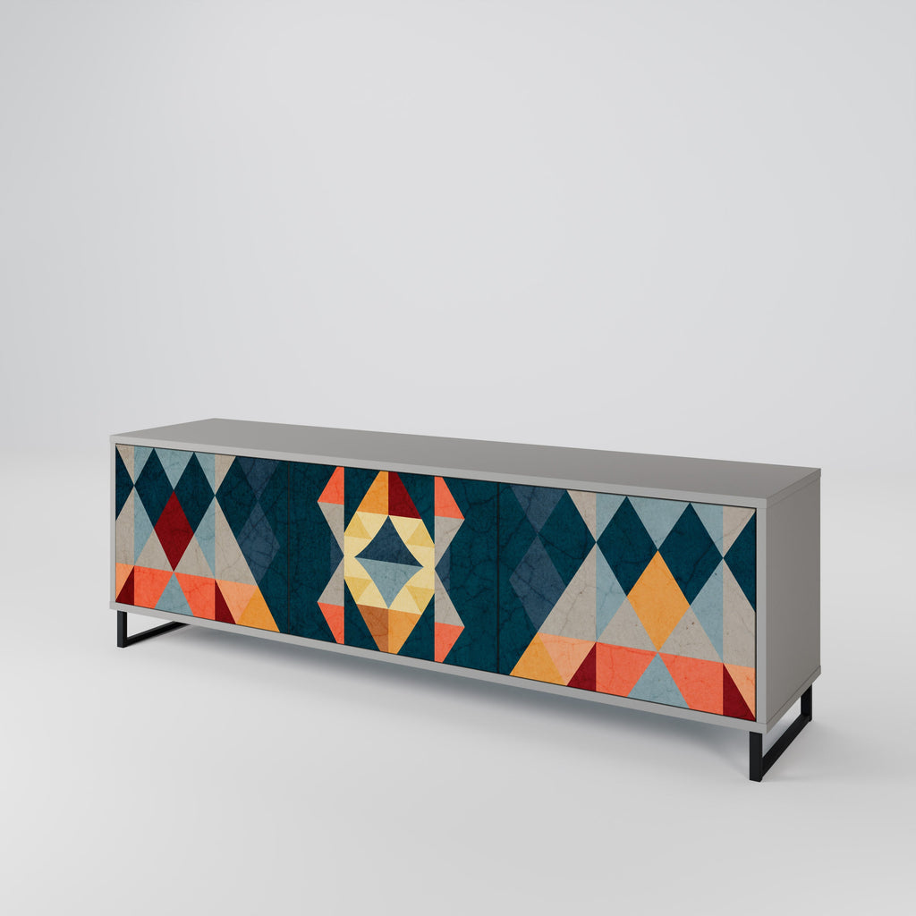 Meuble TV 3 portes CRACKED ILLUSION, finition grise