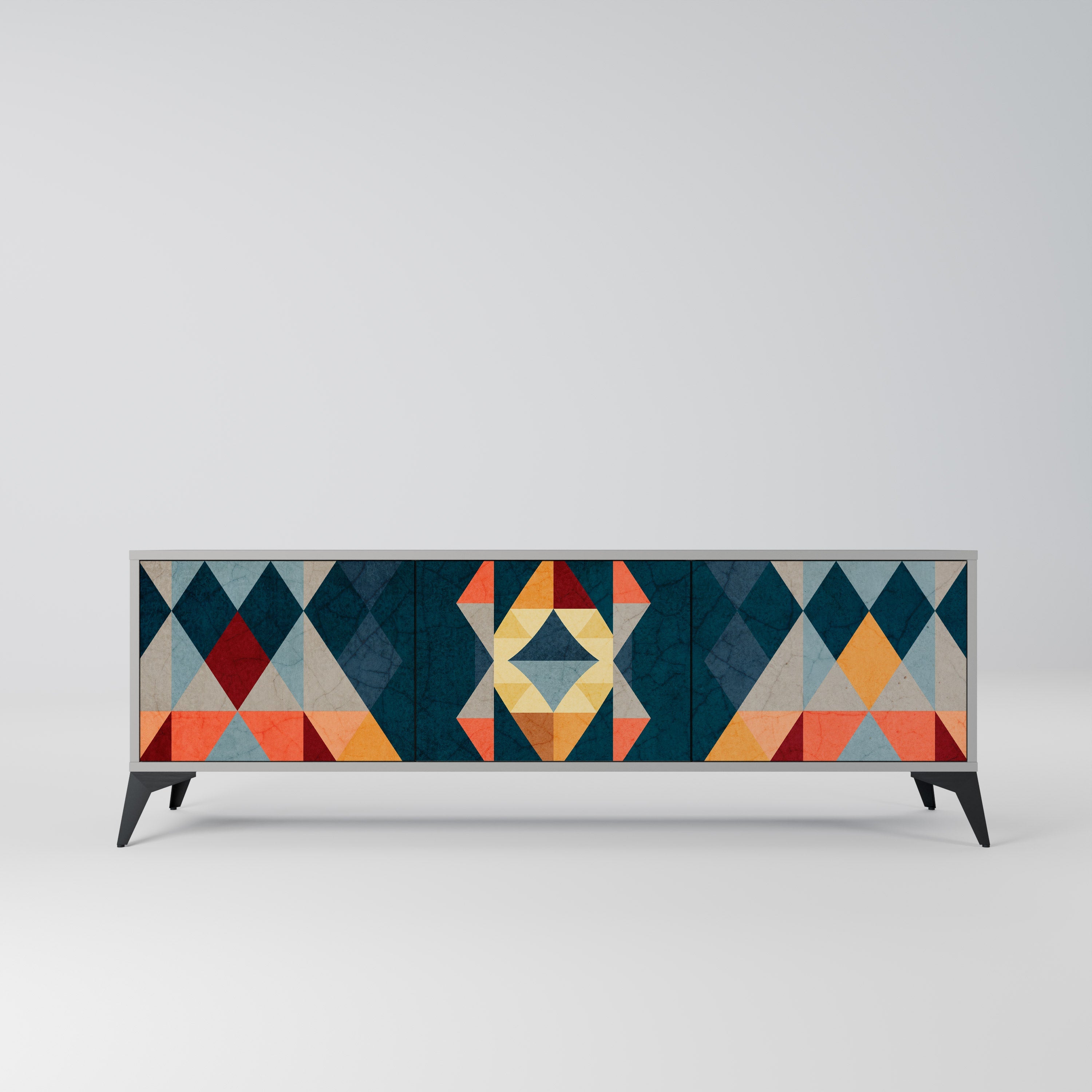 Meuble TV 3 portes CRACKED ILLUSION, finition grise