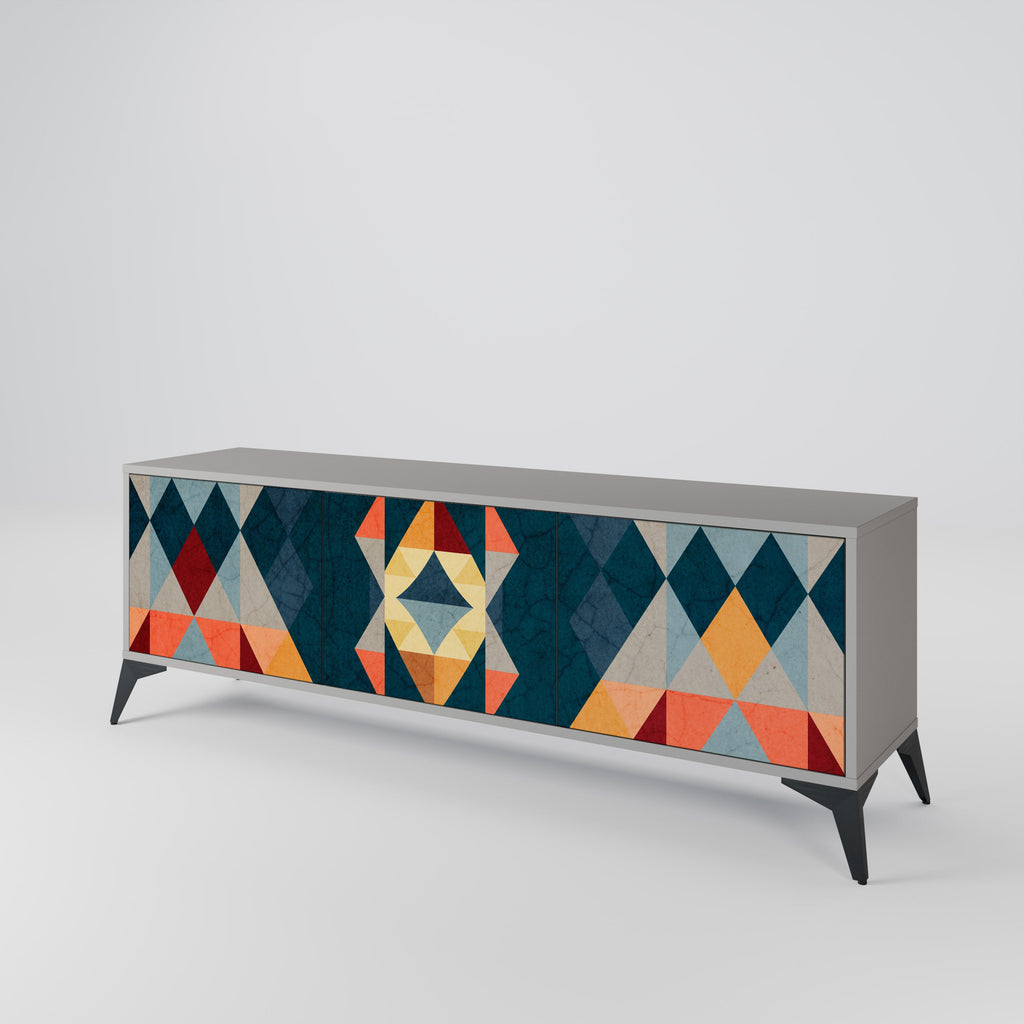 Meuble TV 3 portes CRACKED ILLUSION, finition grise