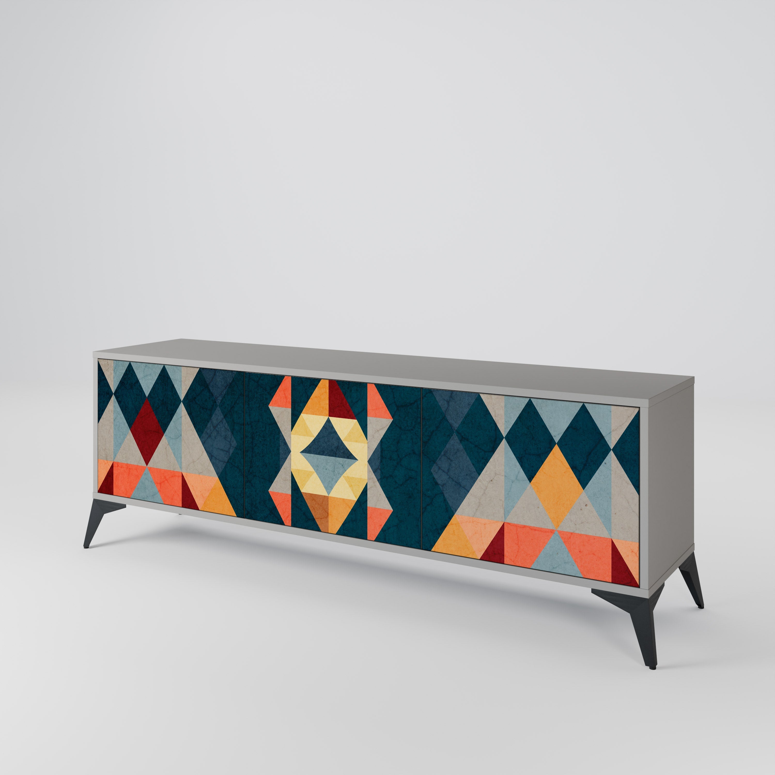 Meuble TV 3 portes CRACKED ILLUSION, finition grise