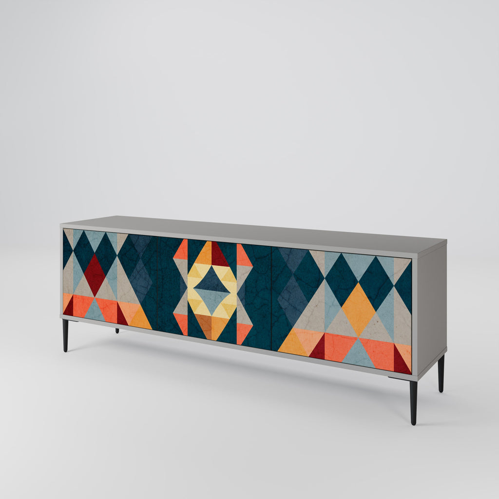 Meuble TV 3 portes CRACKED ILLUSION, finition grise