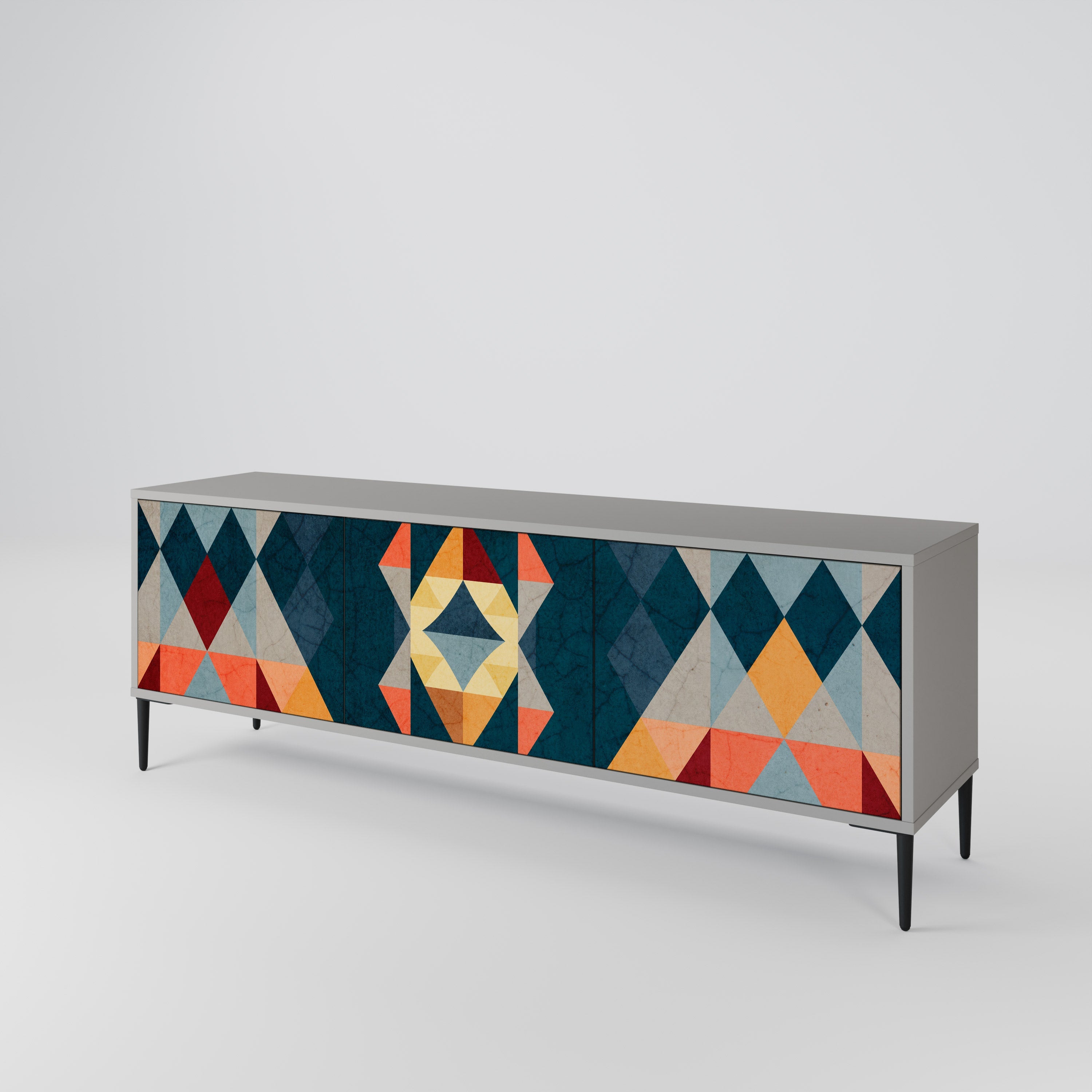 Meuble TV 3 portes CRACKED ILLUSION, finition grise