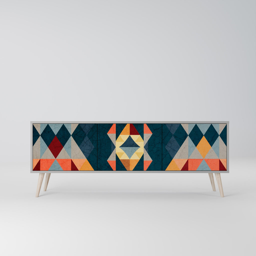 Meuble TV 3 portes CRACKED ILLUSION, finition grise