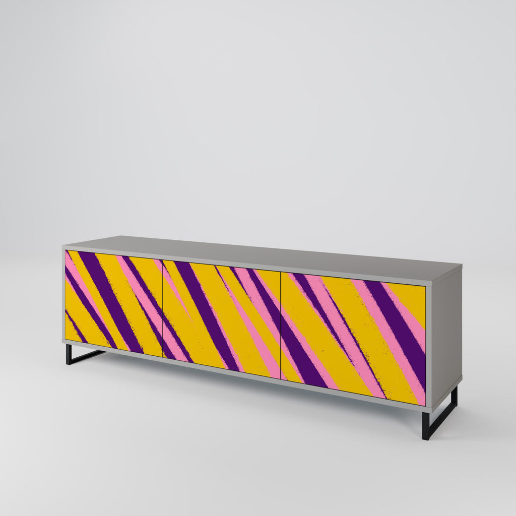 Meuble TV 3 portes DREAMS COME TRUE en finition grise