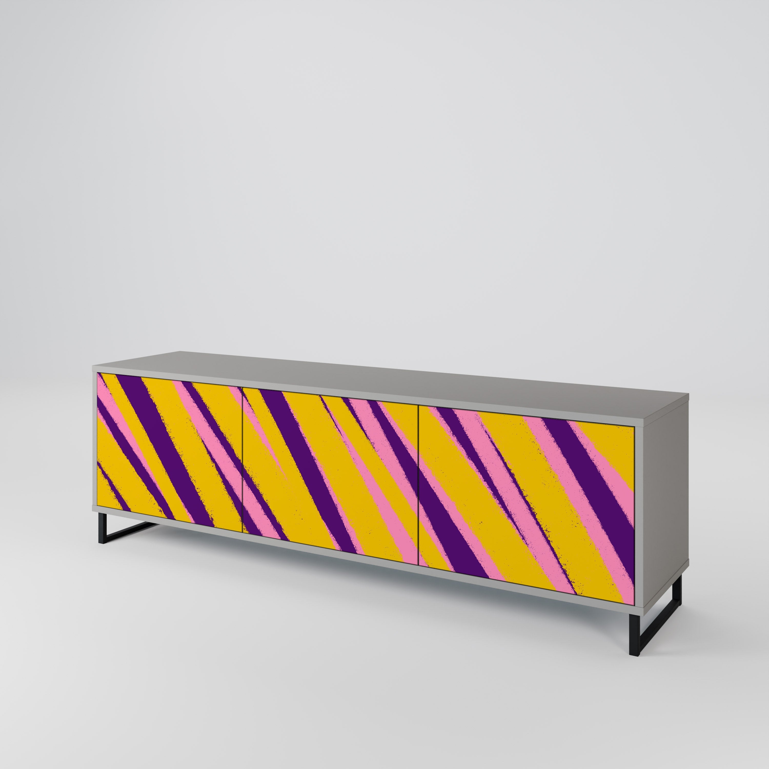 Meuble TV 3 portes DREAMS COME TRUE en finition grise