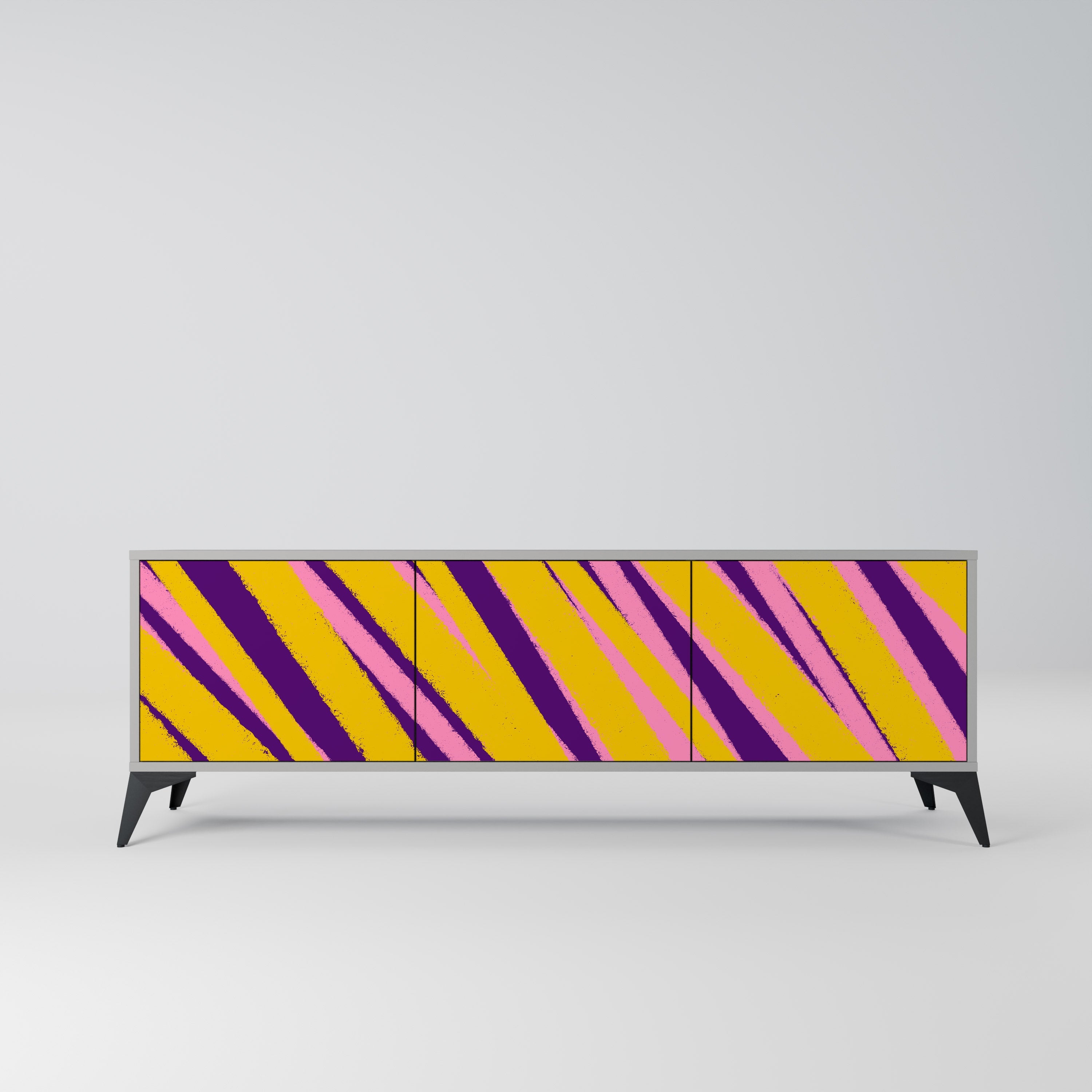 Meuble TV 3 portes DREAMS COME TRUE en finition grise