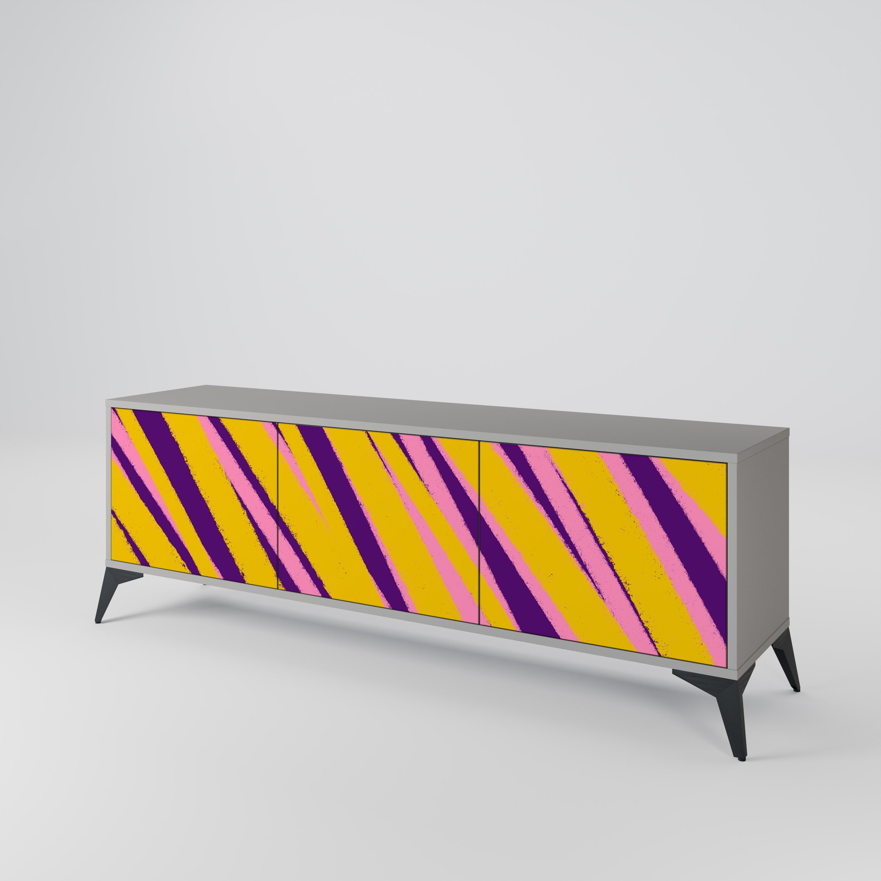 Meuble TV 3 portes DREAMS COME TRUE en finition grise