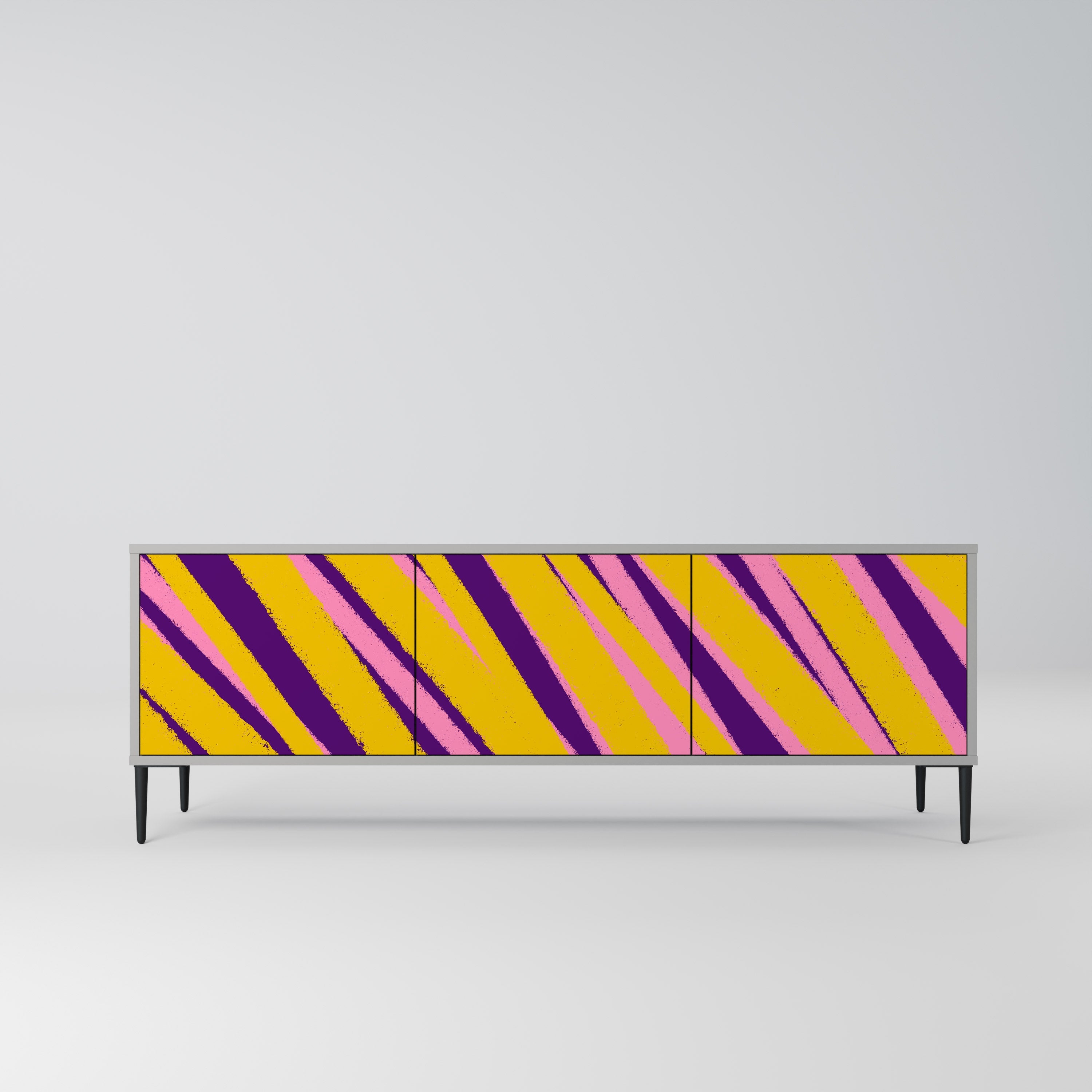 Meuble TV 3 portes DREAMS COME TRUE en finition grise