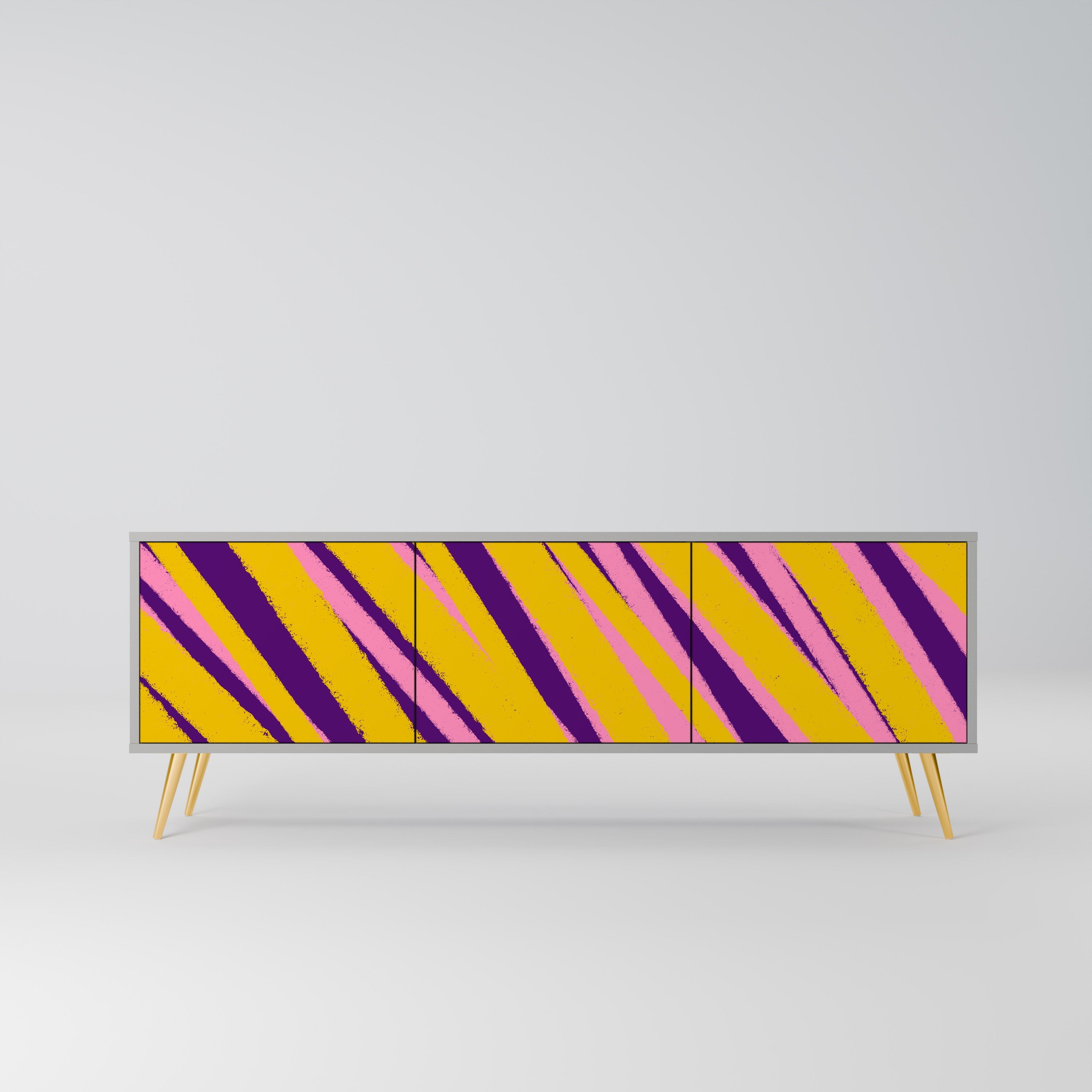 Meuble TV 3 portes DREAMS COME TRUE en finition grise