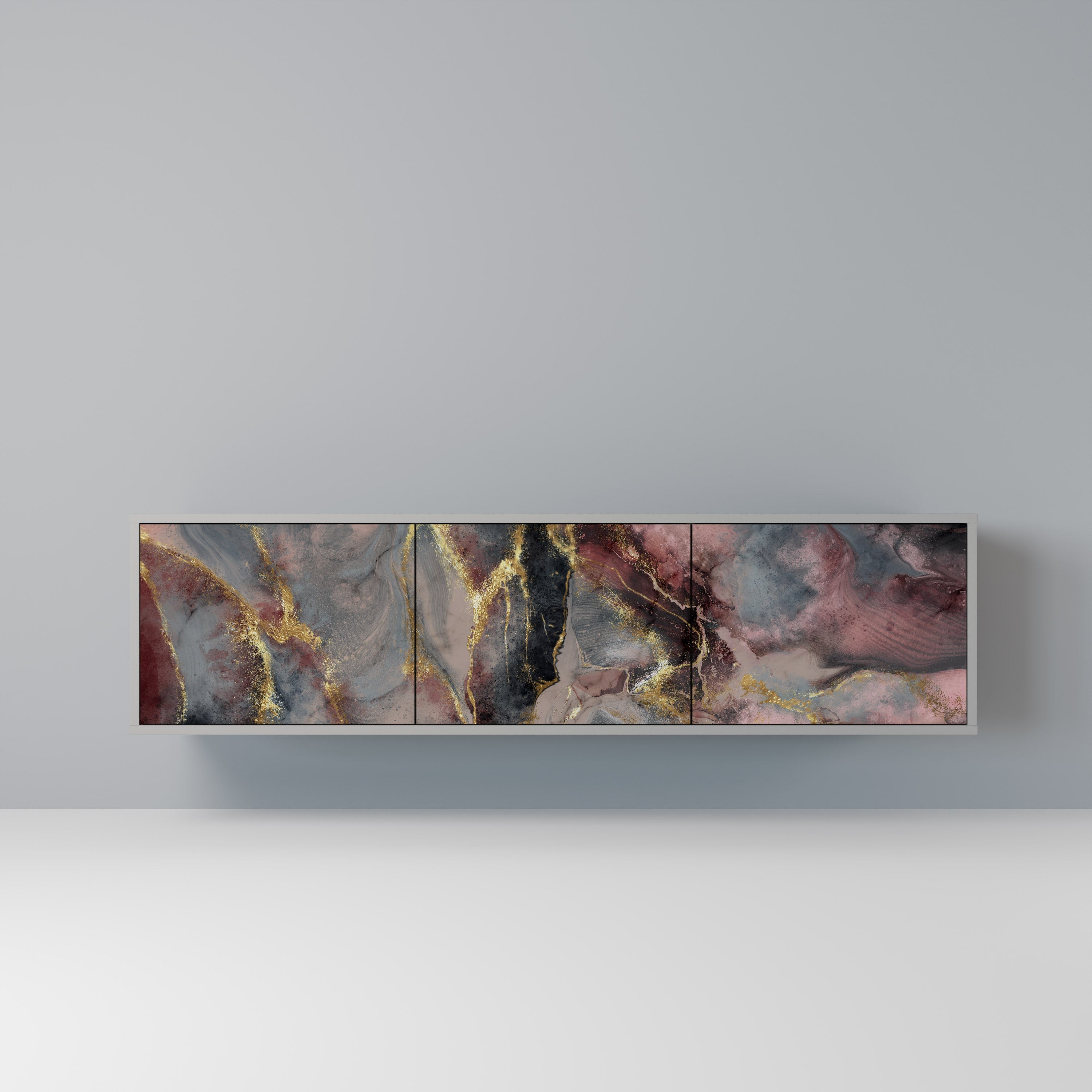 Meuble TV 3 portes GOLDEN TIDES finition grise