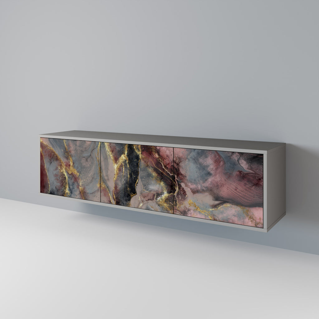 Meuble TV 3 portes GOLDEN TIDES finition grise