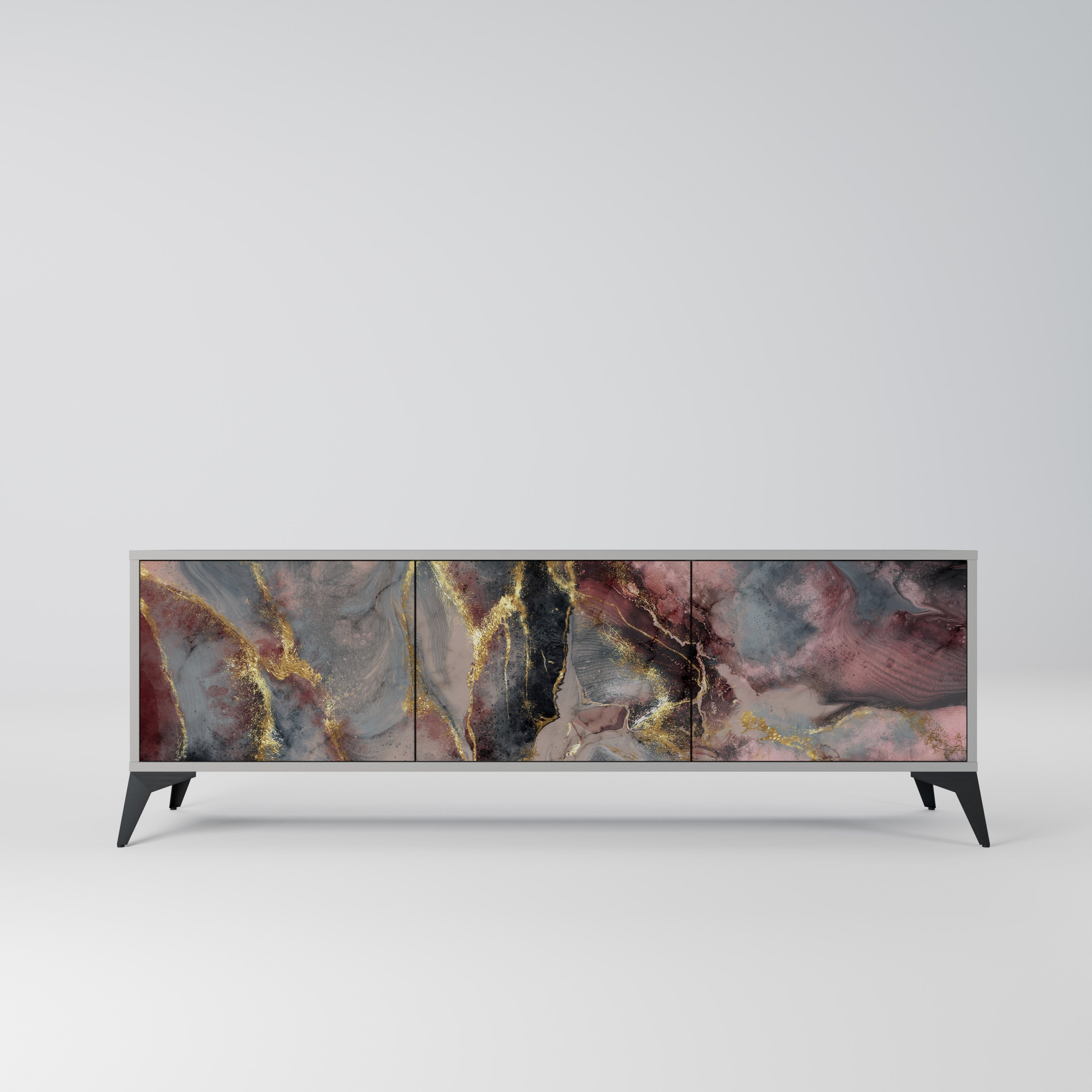 Meuble TV 3 portes GOLDEN TIDES finition grise