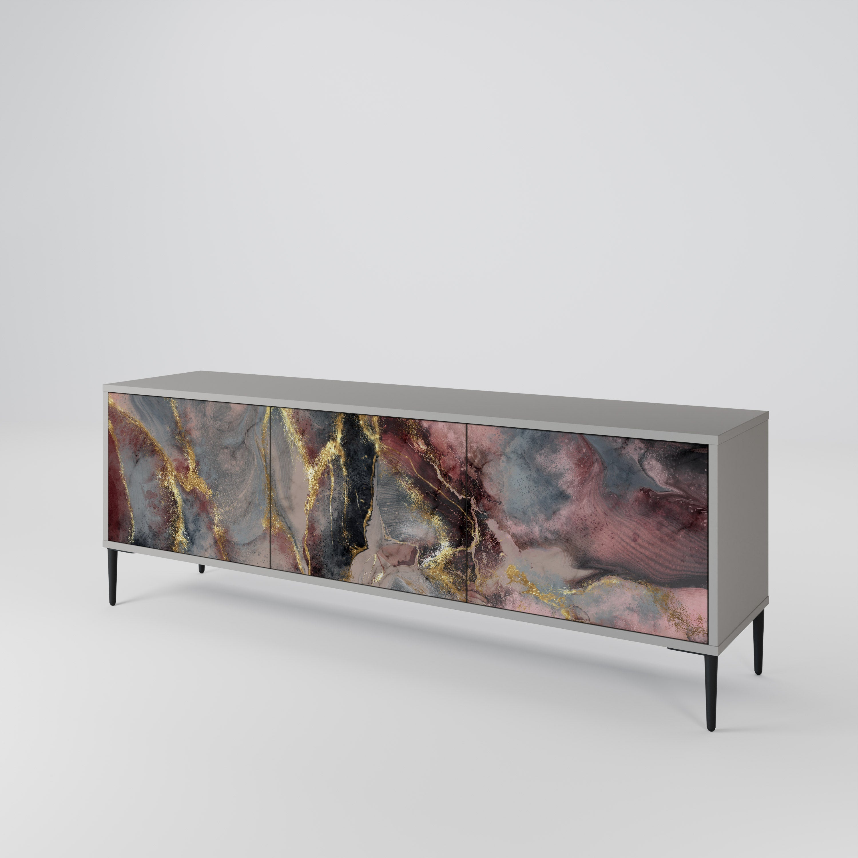 Meuble TV 3 portes GOLDEN TIDES finition grise