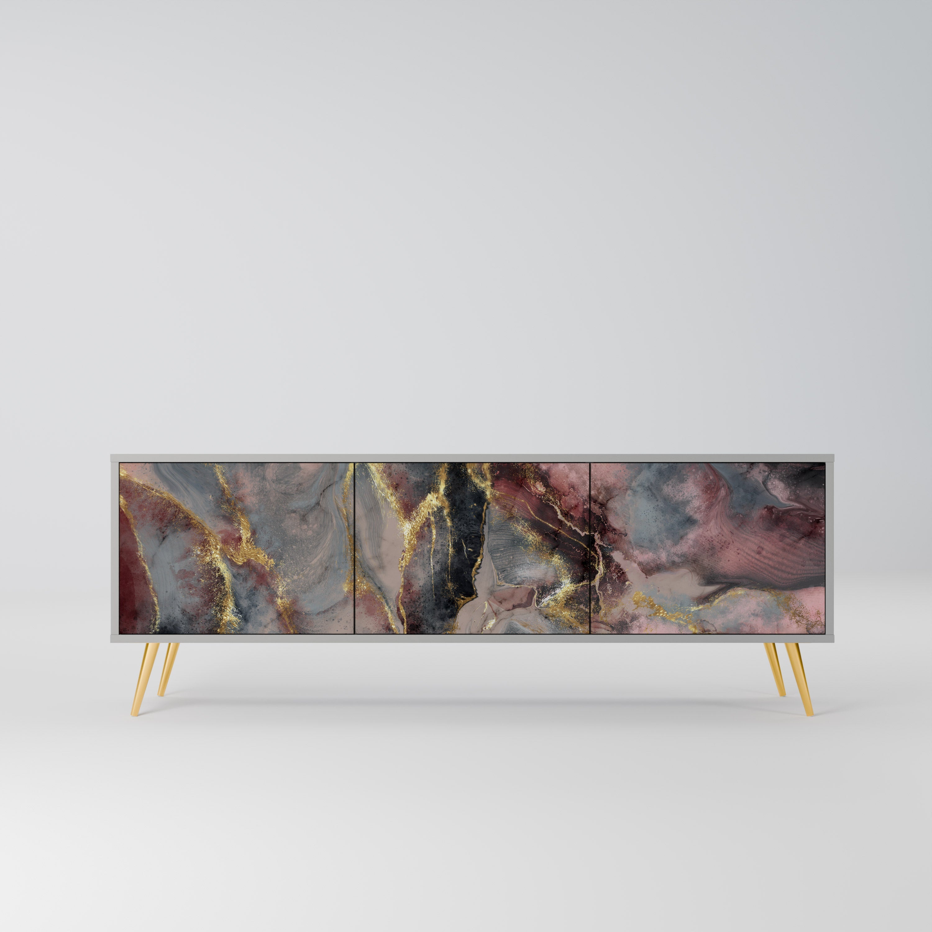 Meuble TV 3 portes GOLDEN TIDES finition grise