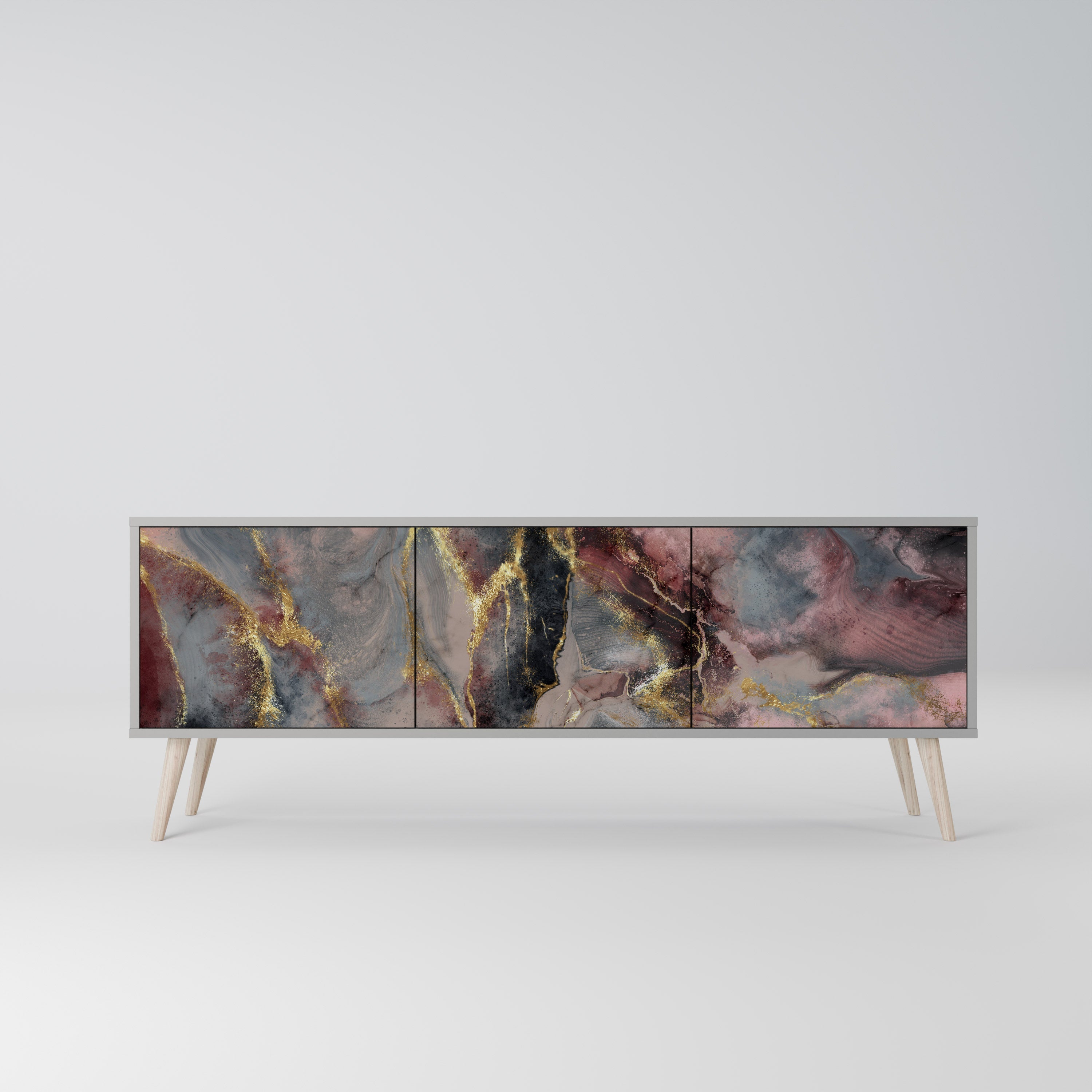 Meuble TV 3 portes GOLDEN TIDES finition grise