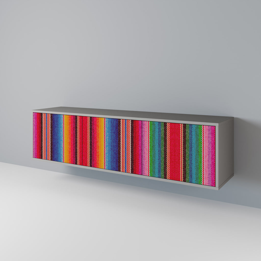 Meuble TV 3 portes ETHNIC MEXICAIN en finition grise