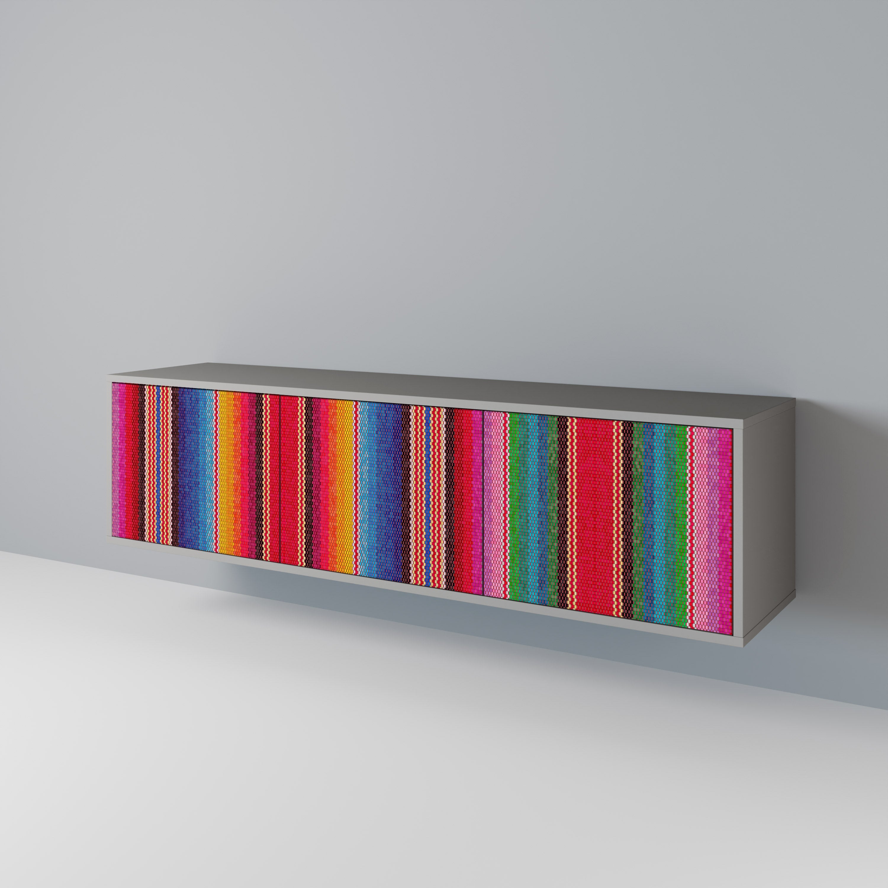 Meuble TV 3 portes ETHNIC MEXICAIN en finition grise