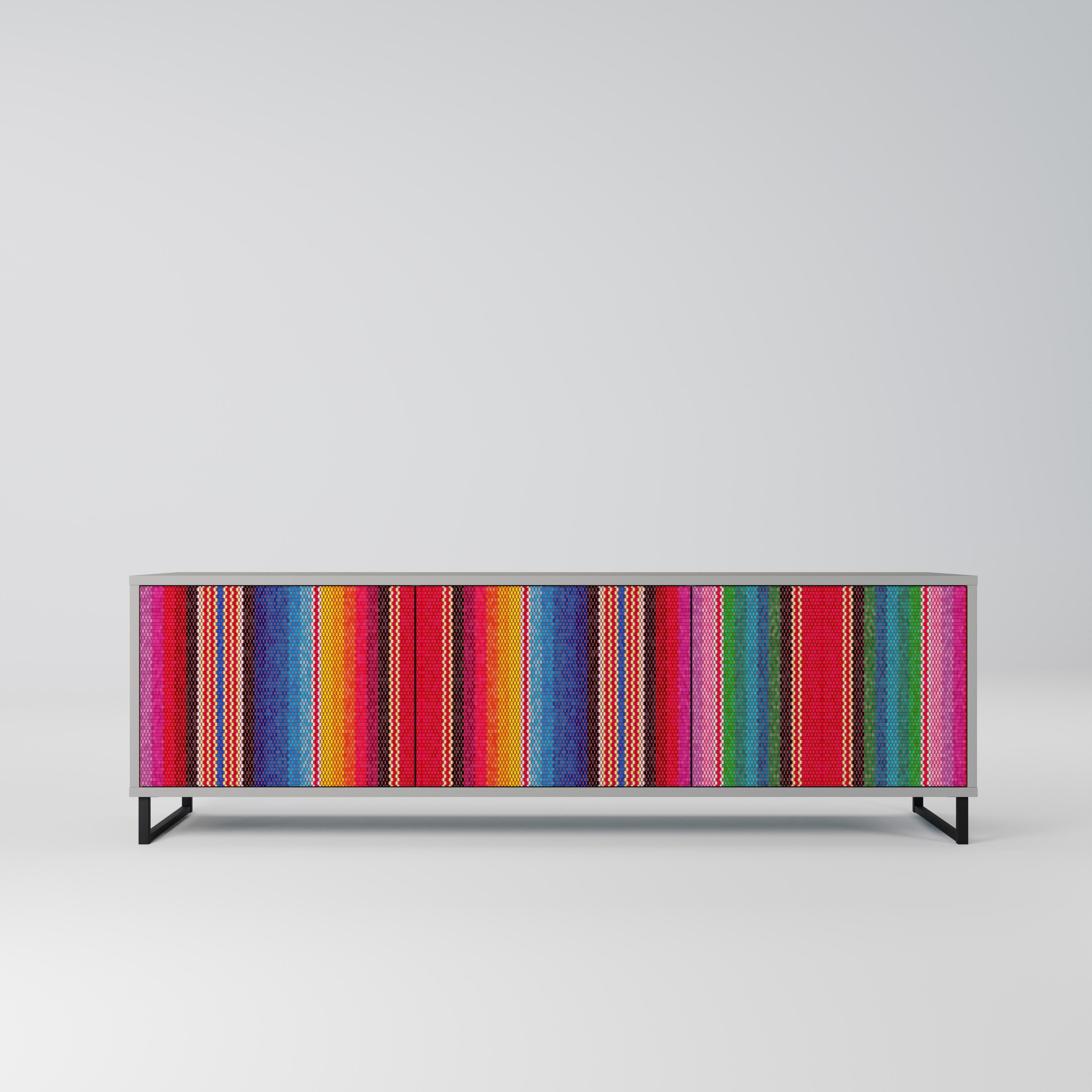 Meuble TV 3 portes ETHNIC MEXICAIN en finition grise