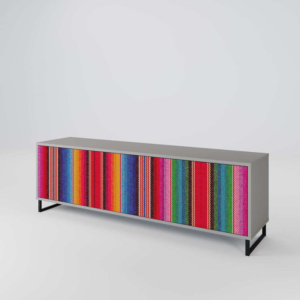 Meuble TV 3 portes ETHNIC MEXICAIN en finition grise