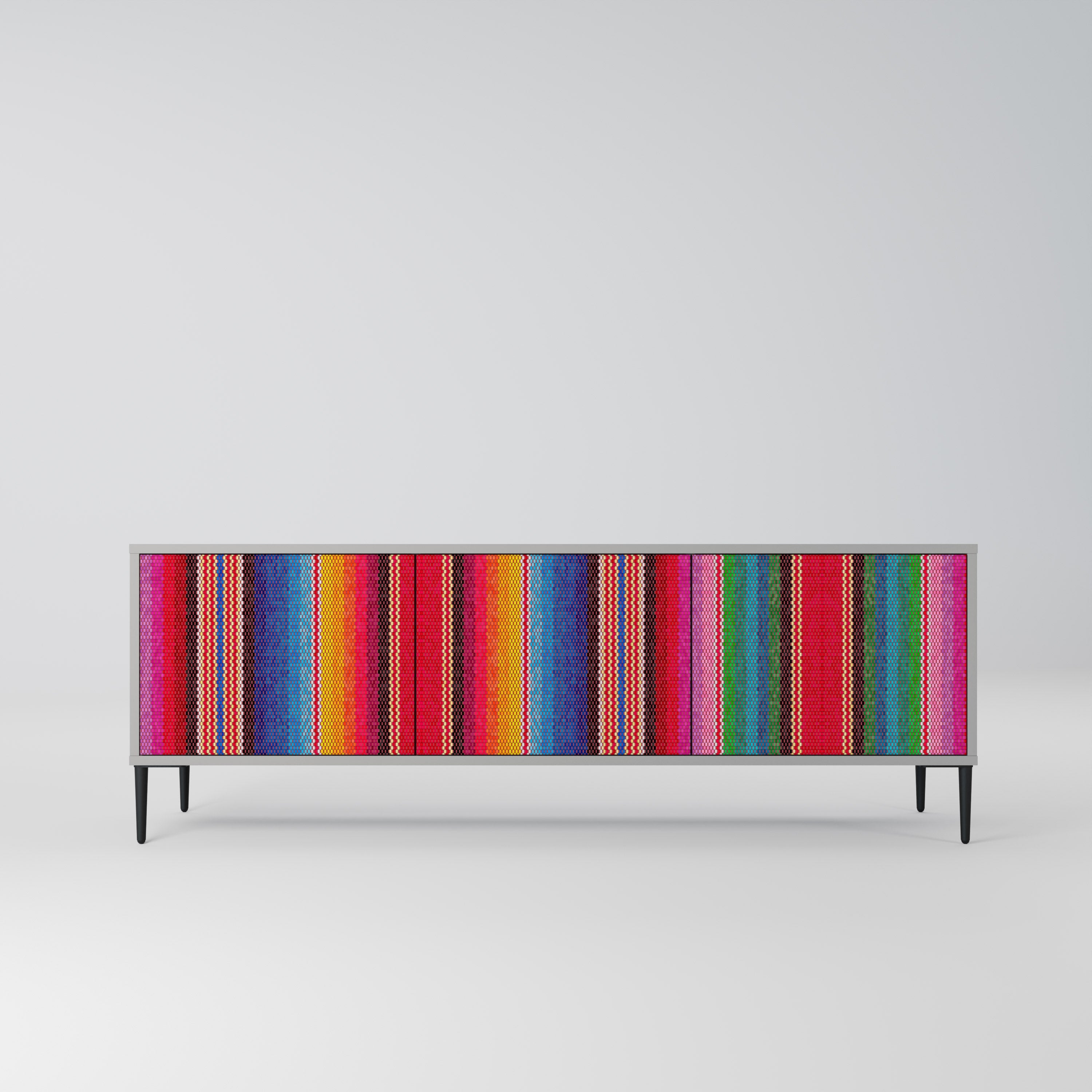 Meuble TV 3 portes ETHNIC MEXICAIN en finition grise