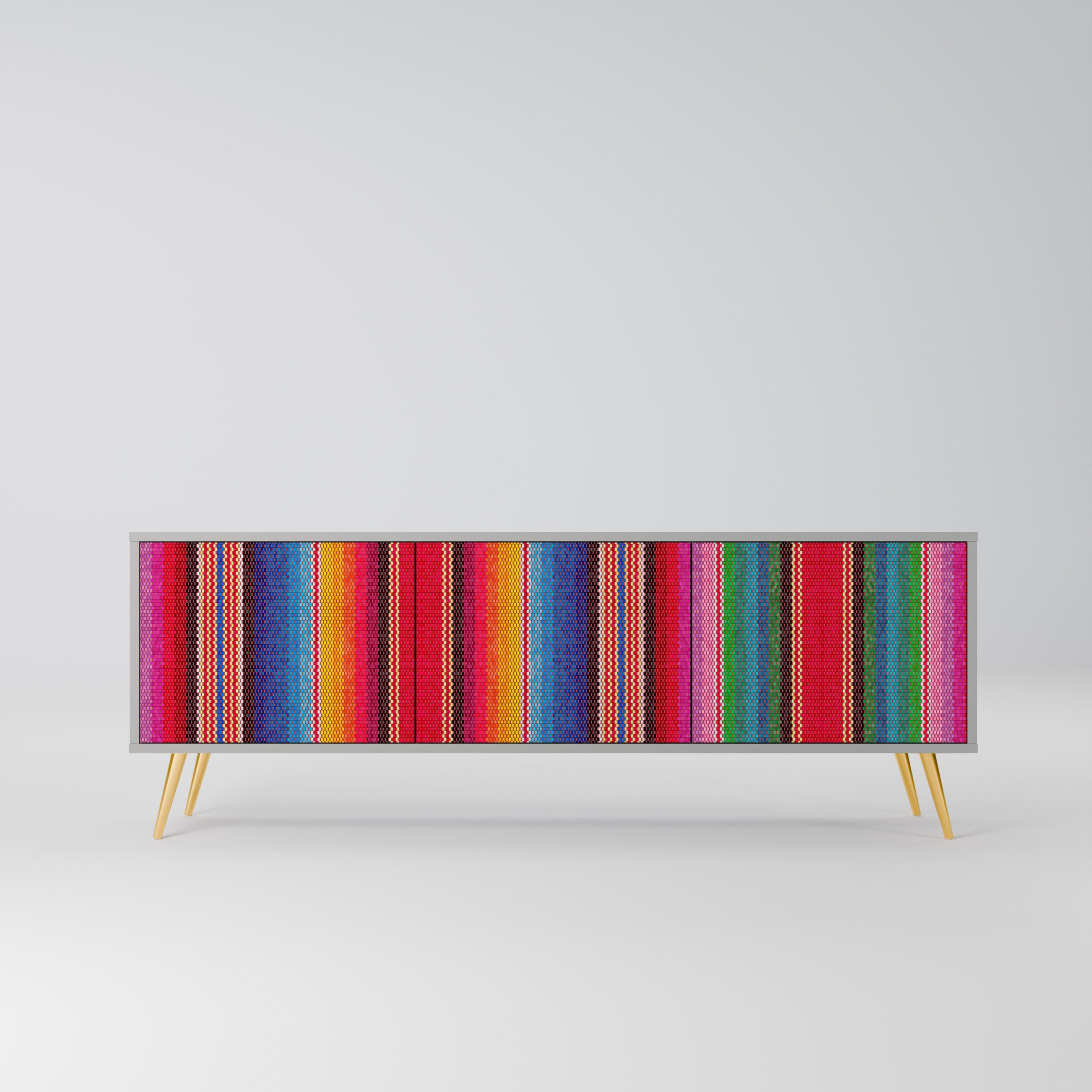 Meuble TV 3 portes ETHNIC MEXICAIN en finition grise