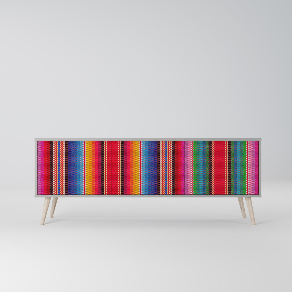 Meuble TV 3 portes ETHNIC MEXICAIN en finition grise