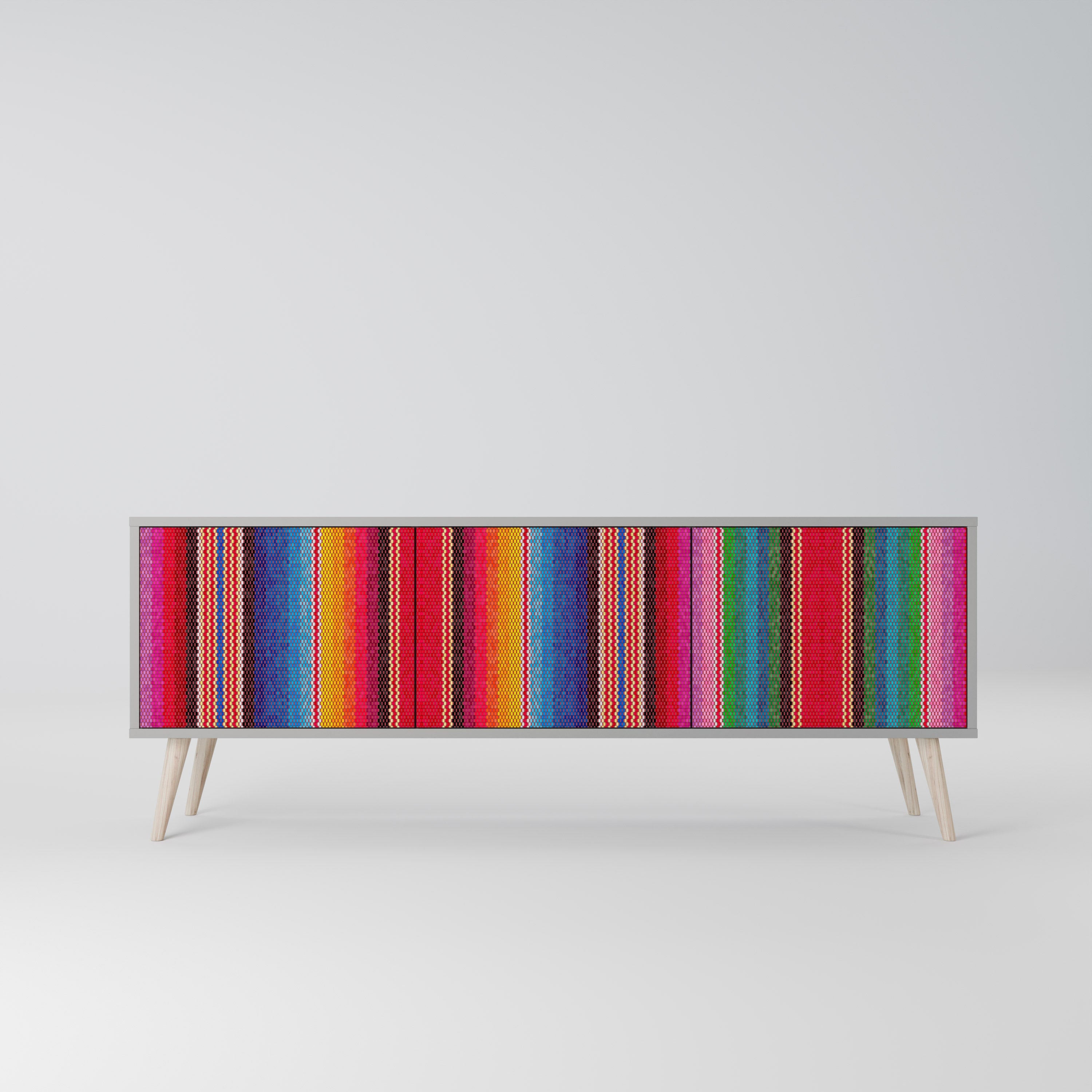 Meuble TV 3 portes ETHNIC MEXICAIN en finition grise