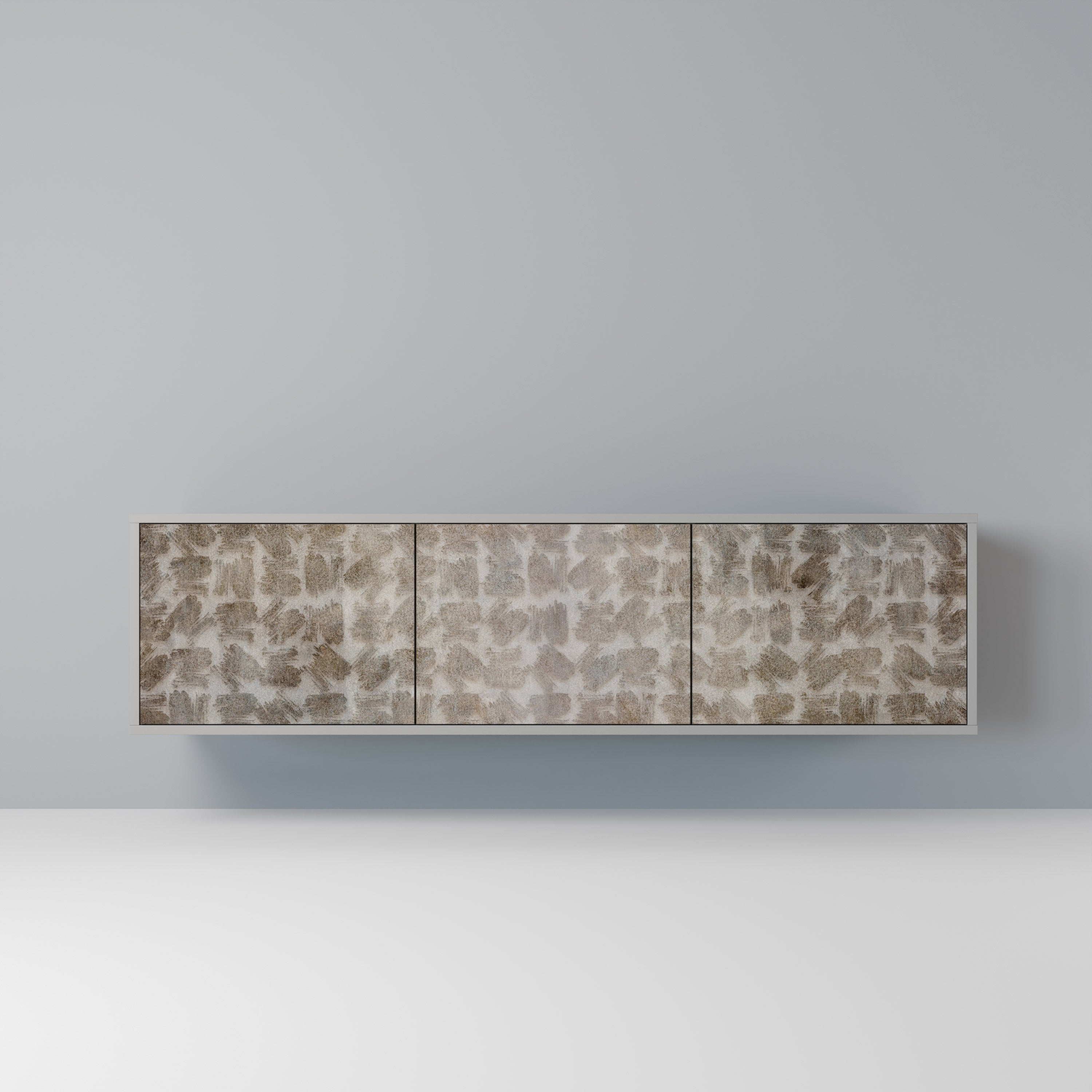 Meuble TV 3 portes LÉGÈREMENT FLOU en finition grise