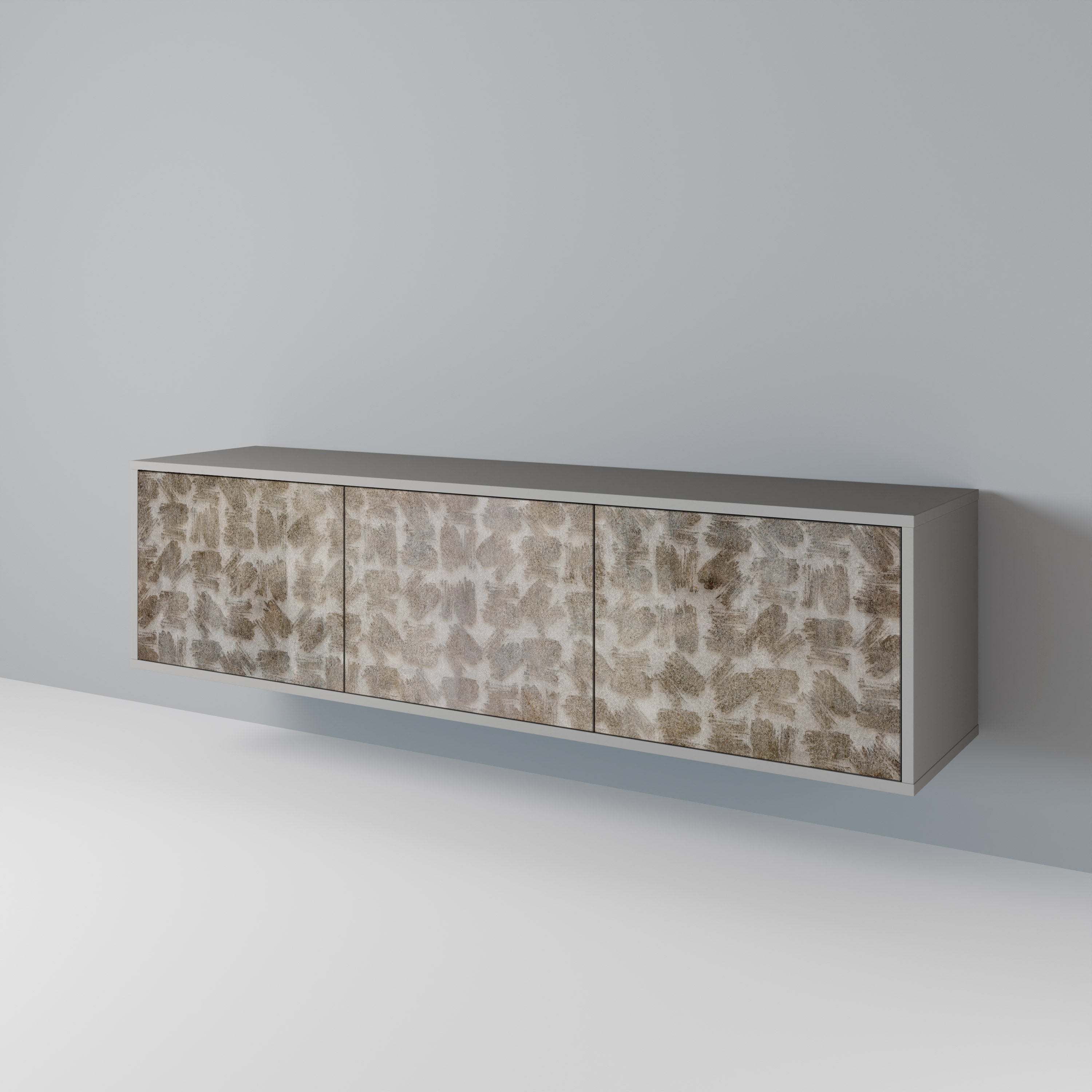 Meuble TV 3 portes LÉGÈREMENT FLOU en finition grise