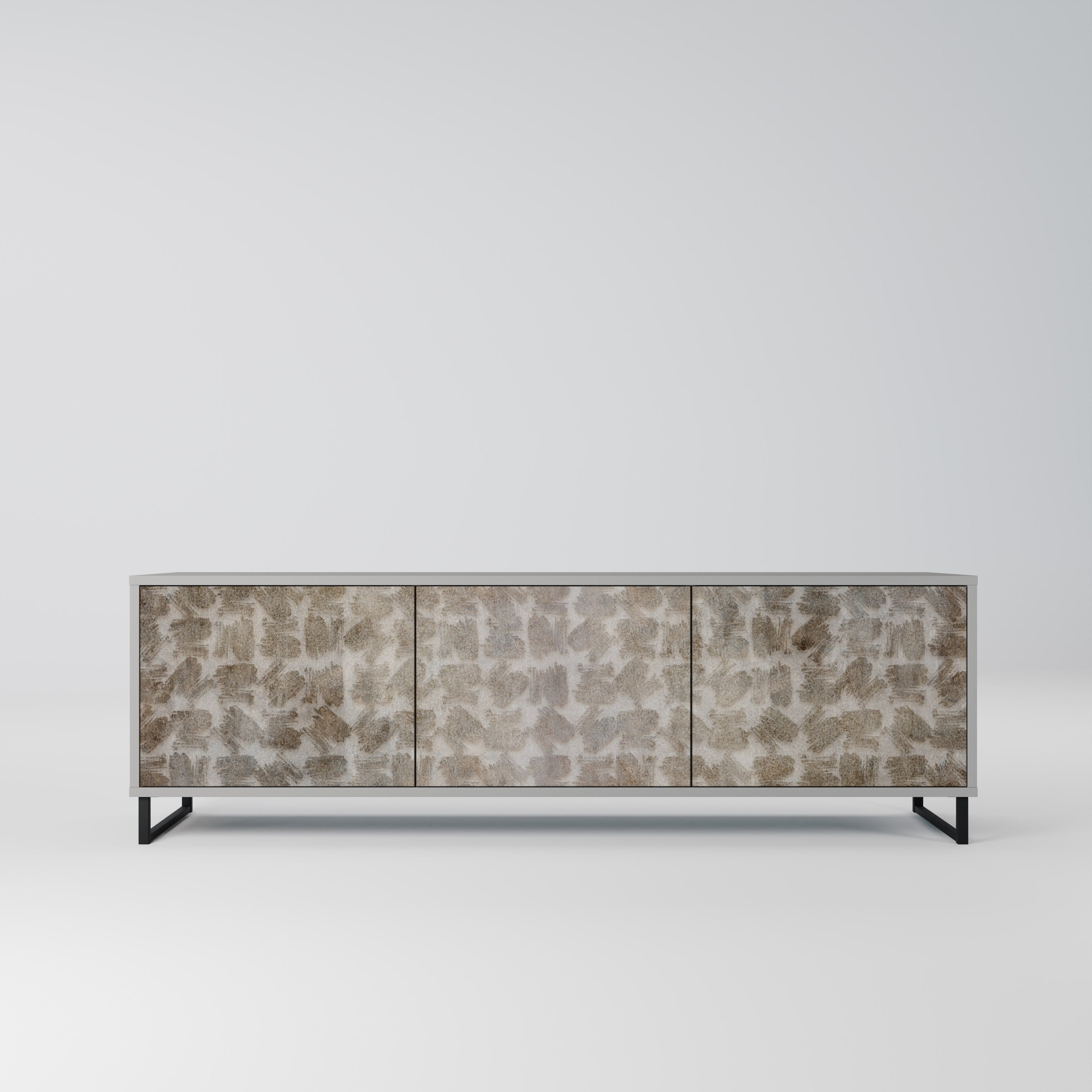 Meuble TV 3 portes LÉGÈREMENT FLOU en finition grise