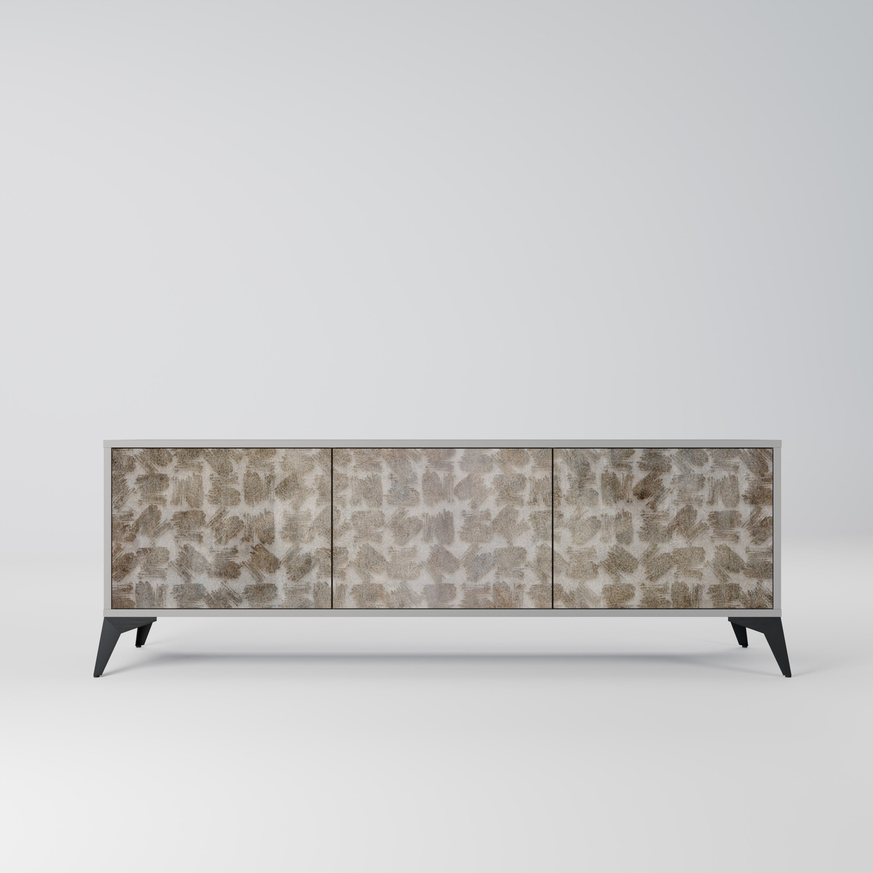 Meuble TV 3 portes LÉGÈREMENT FLOU en finition grise