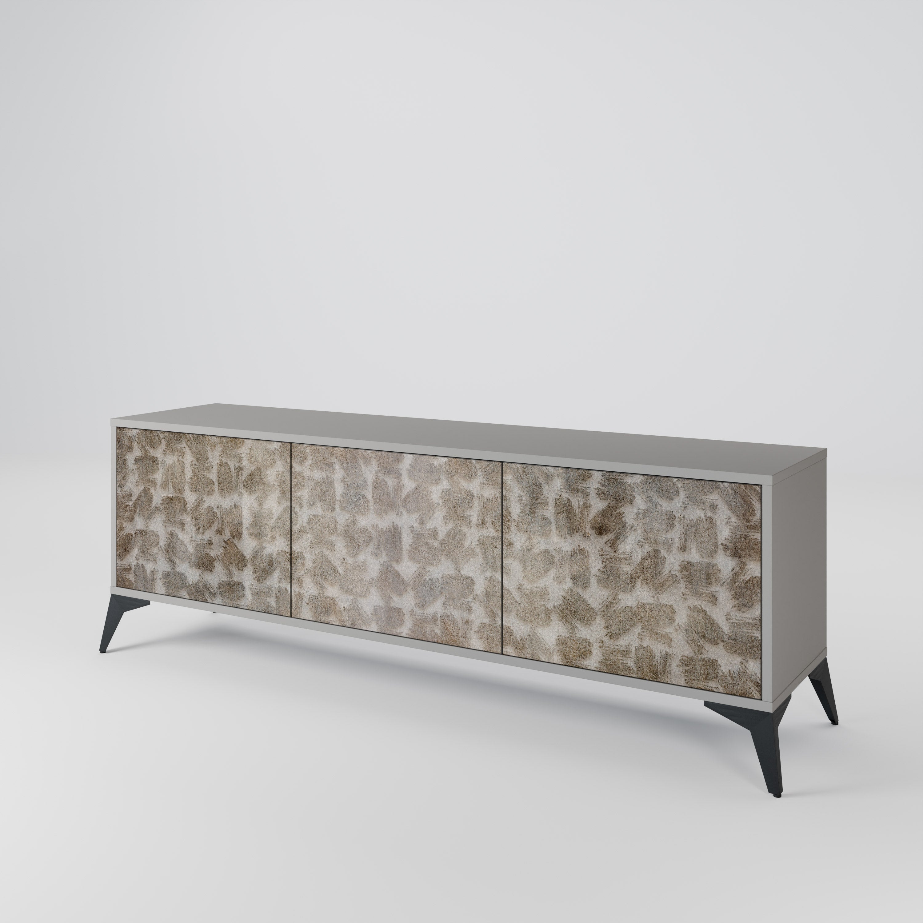 Meuble TV 3 portes LÉGÈREMENT FLOU en finition grise