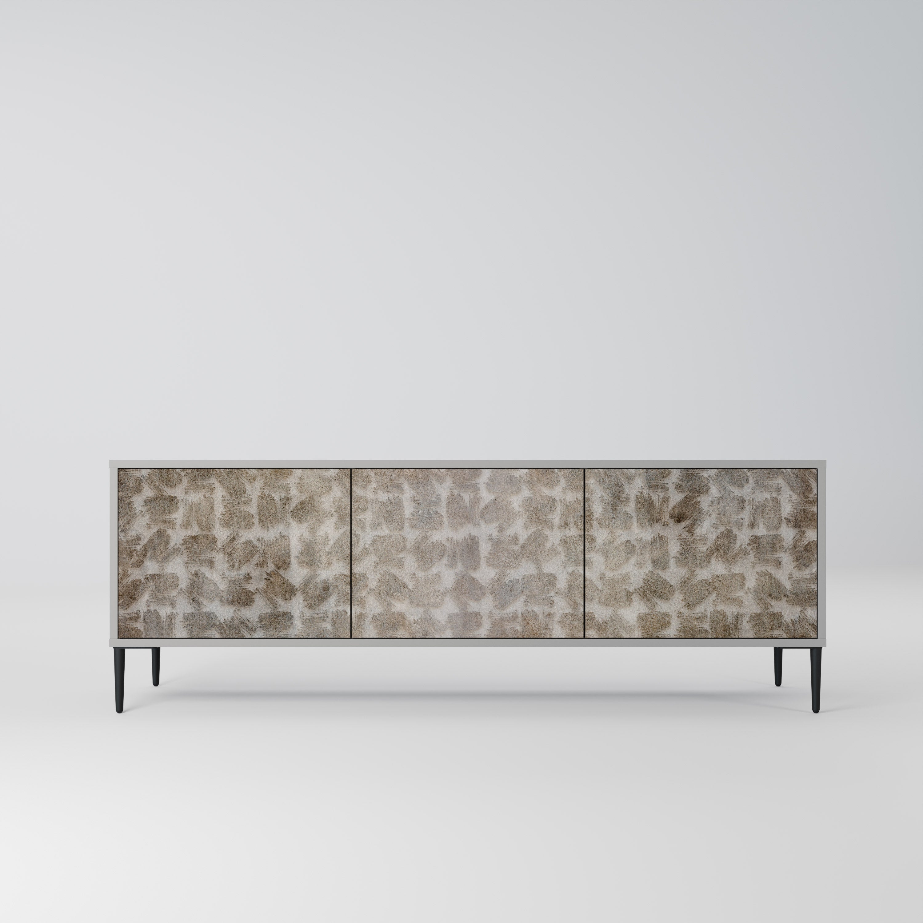 Meuble TV 3 portes LÉGÈREMENT FLOU en finition grise