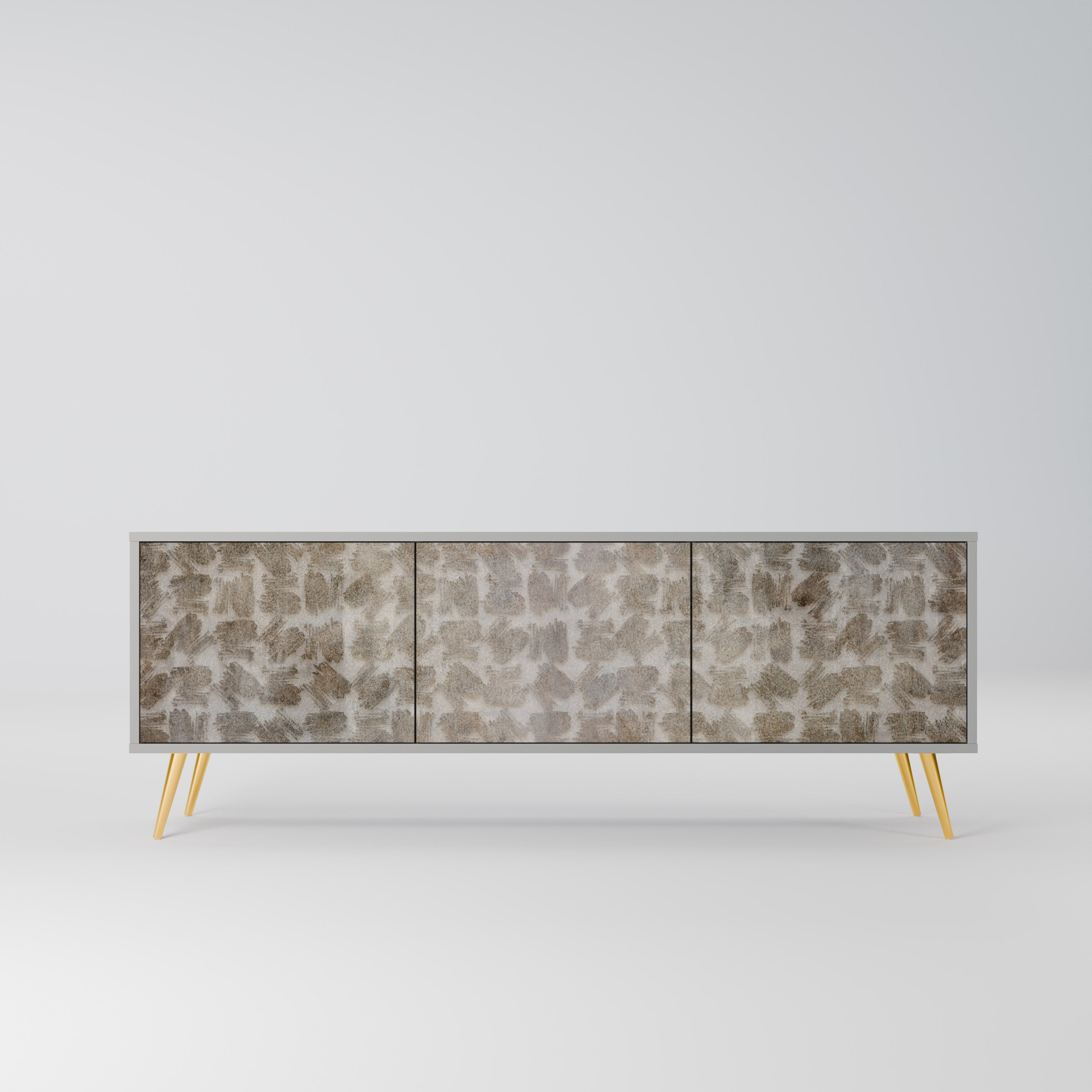 Meuble TV 3 portes LÉGÈREMENT FLOU en finition grise