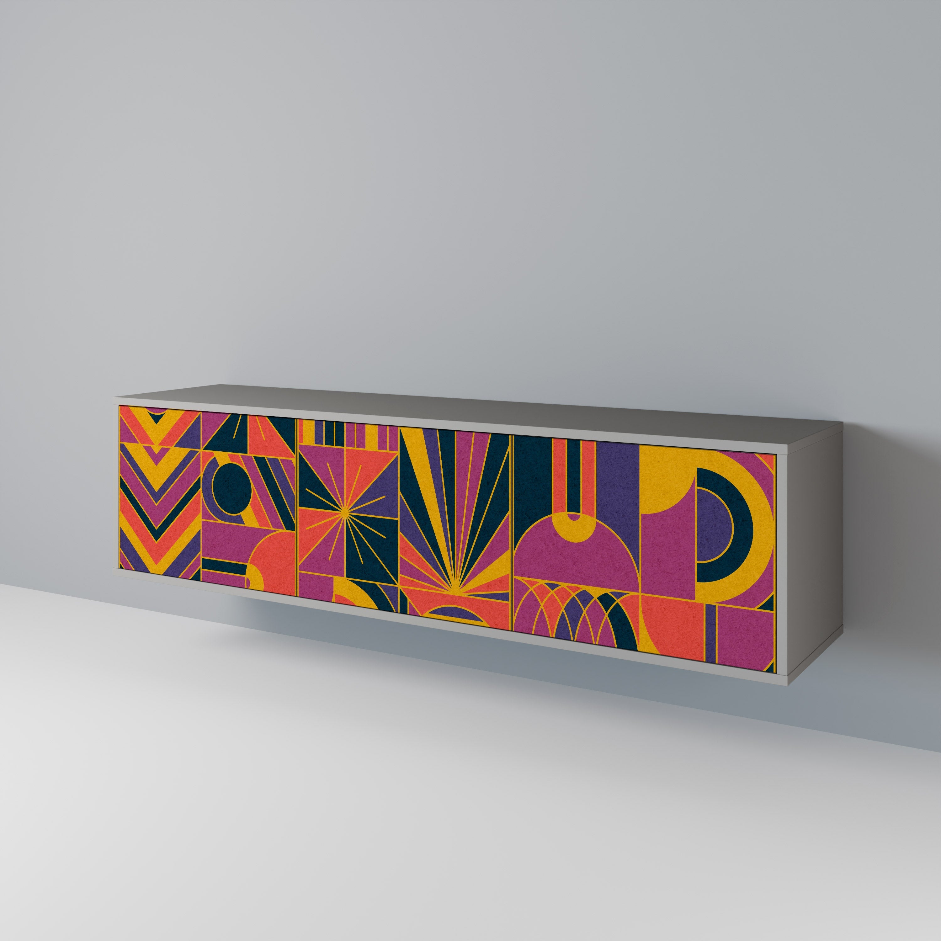 Meuble TV 3 portes ELECTRIC PATTERNS, finition grise