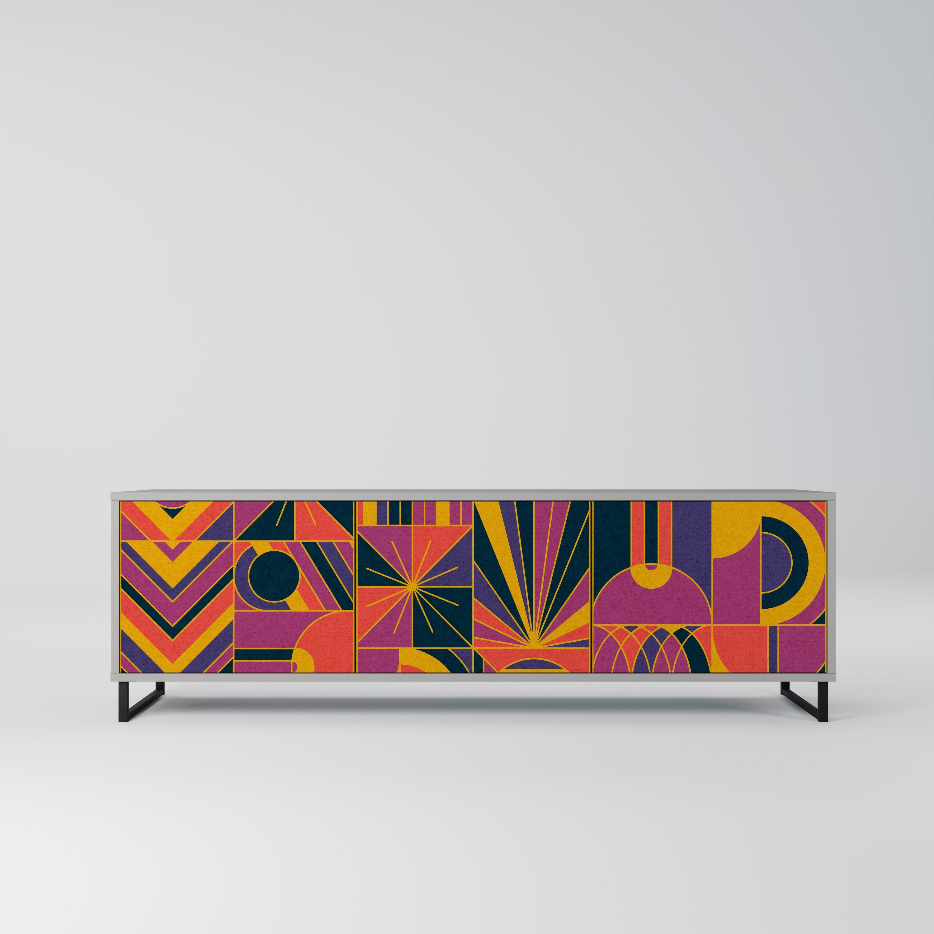 Meuble TV 3 portes ELECTRIC PATTERNS, finition grise