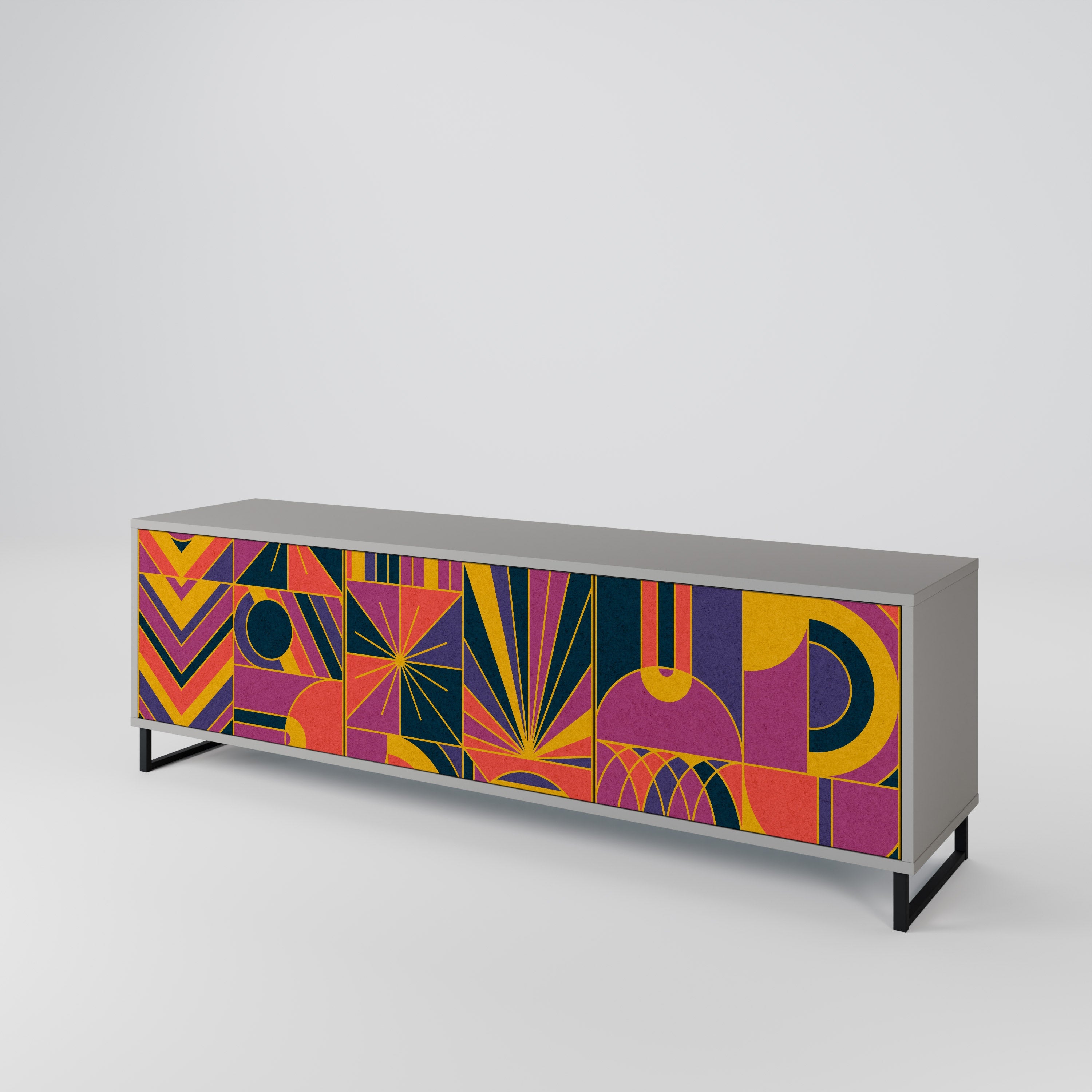 Meuble TV 3 portes ELECTRIC PATTERNS, finition grise