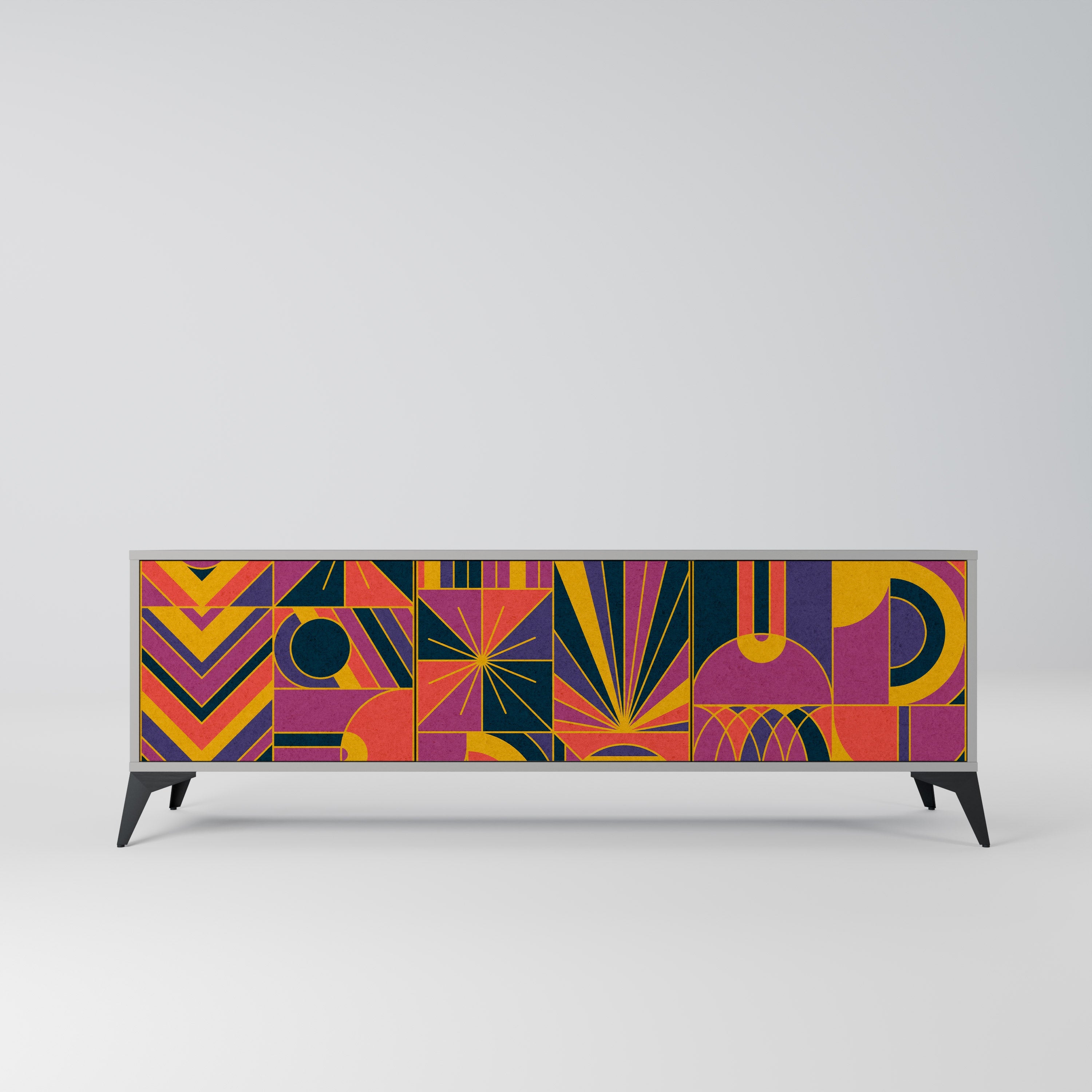 Meuble TV 3 portes ELECTRIC PATTERNS, finition grise