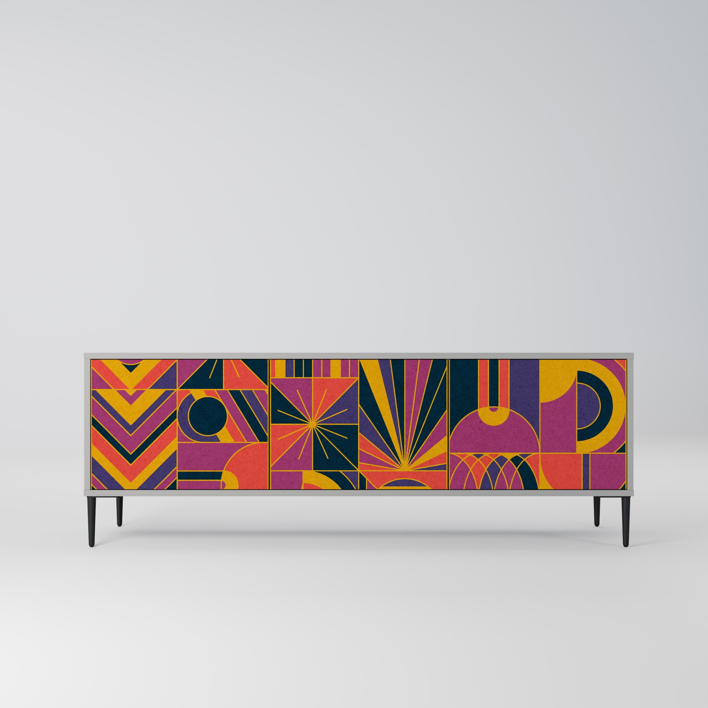 Meuble TV 3 portes ELECTRIC PATTERNS, finition grise