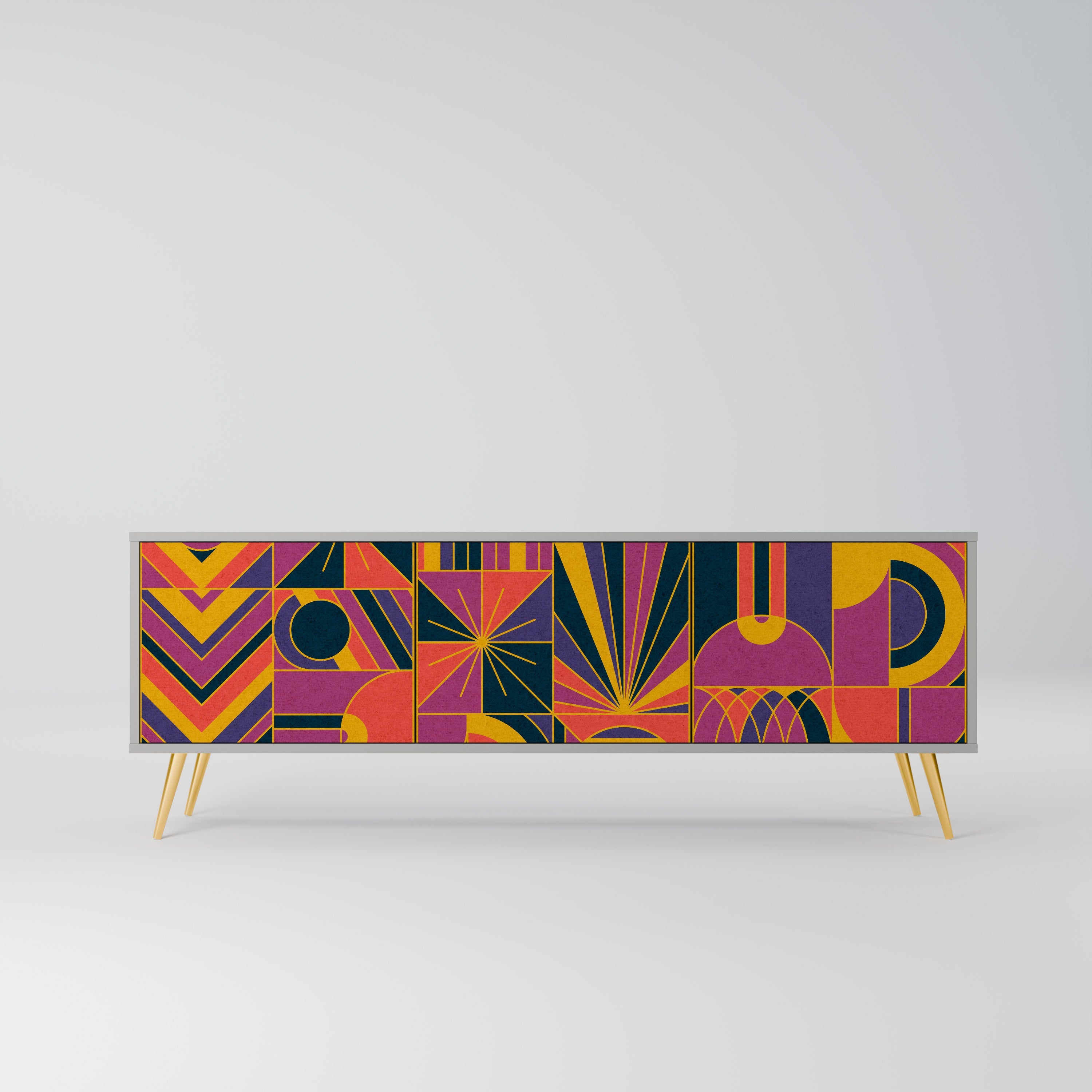 Meuble TV 3 portes ELECTRIC PATTERNS, finition grise