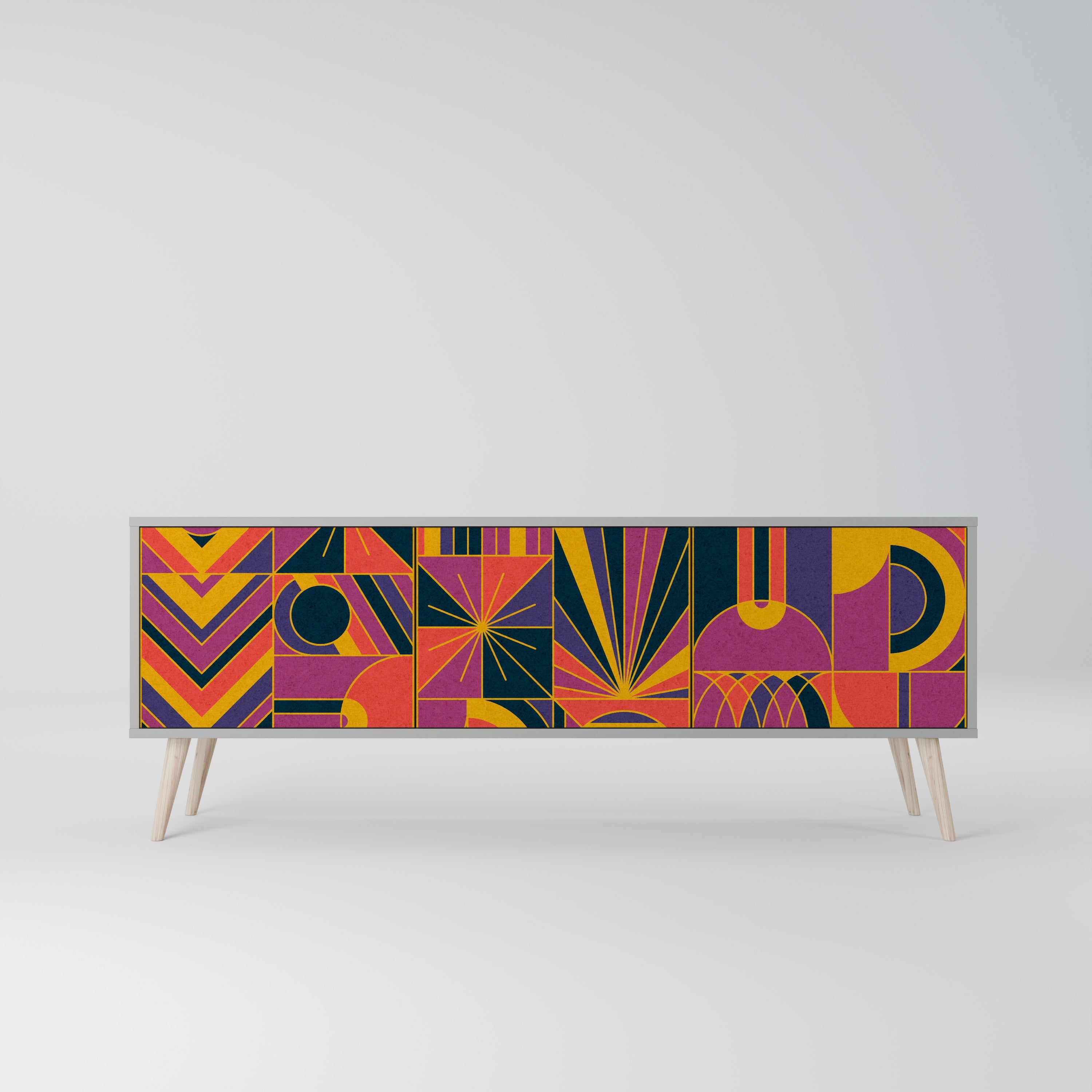 Meuble TV 3 portes ELECTRIC PATTERNS, finition grise