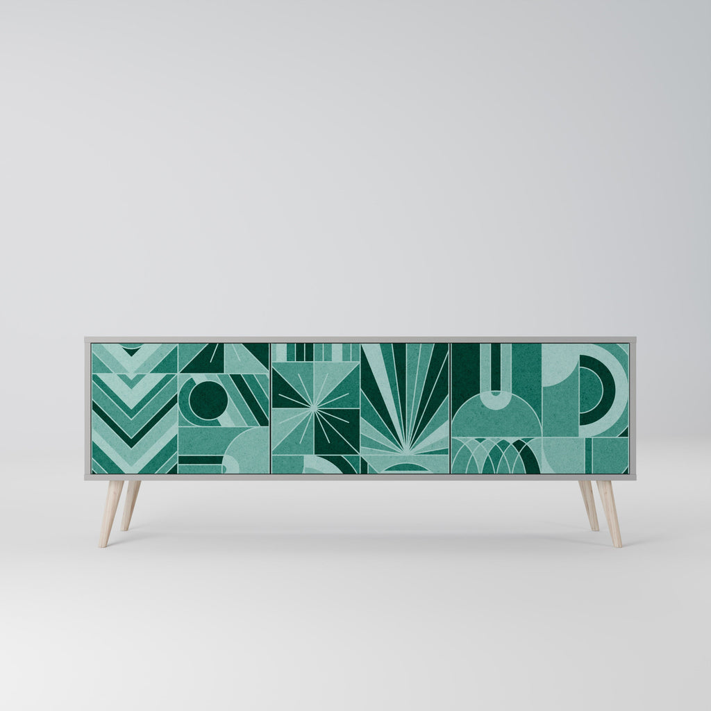 Meuble TV 3 portes HARMONIC GRID, finition grise