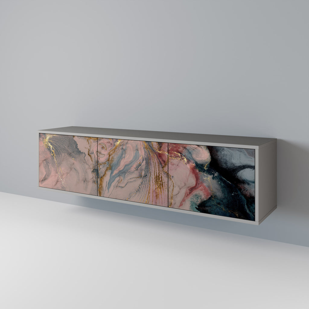 Meuble TV 3 portes GILDED SWIRLS finition grise