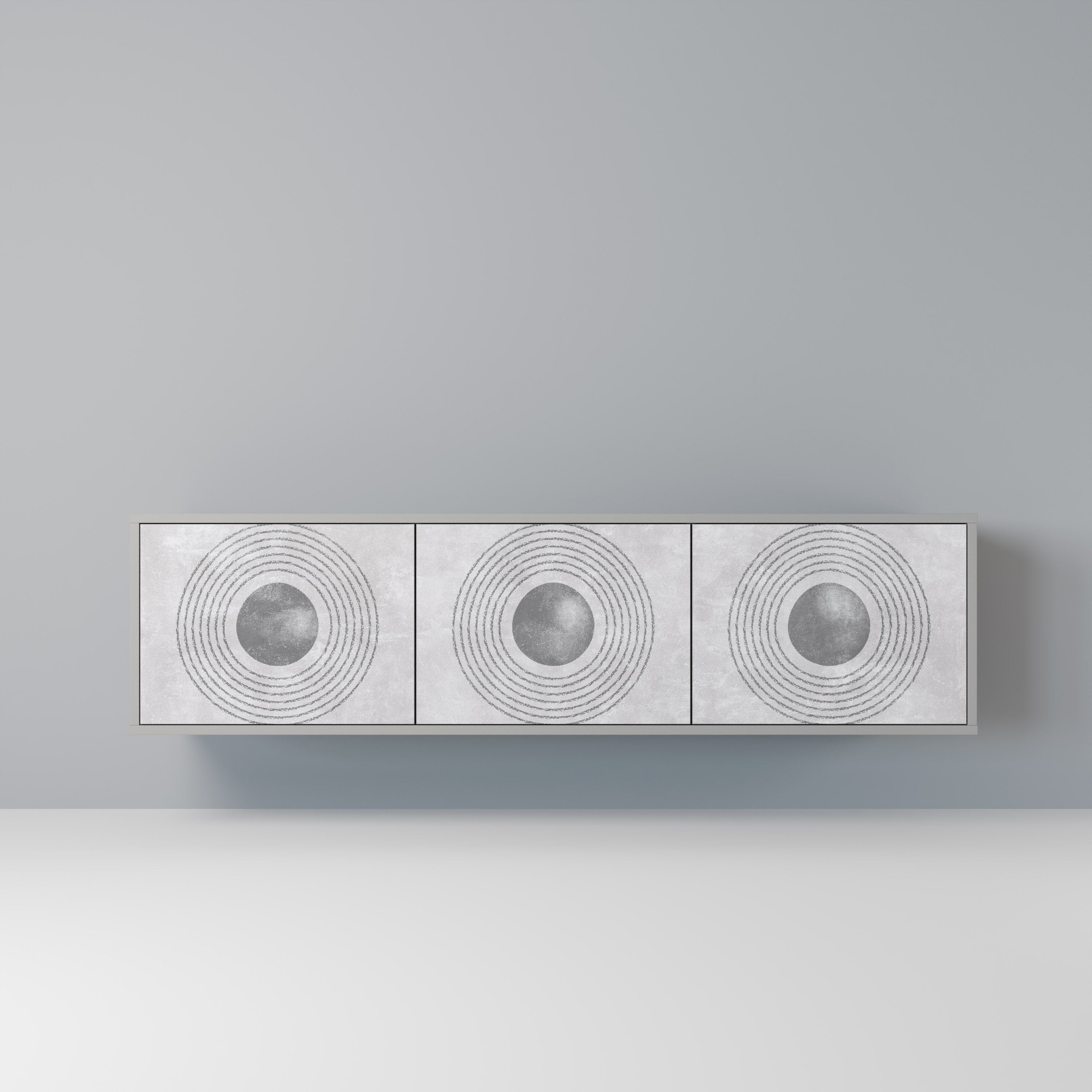 Meuble TV 3 portes SOLID CIRCLES, finition grise