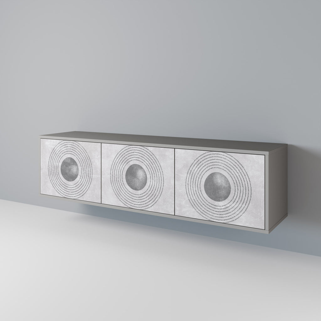 Meuble TV 3 portes SOLID CIRCLES, finition grise