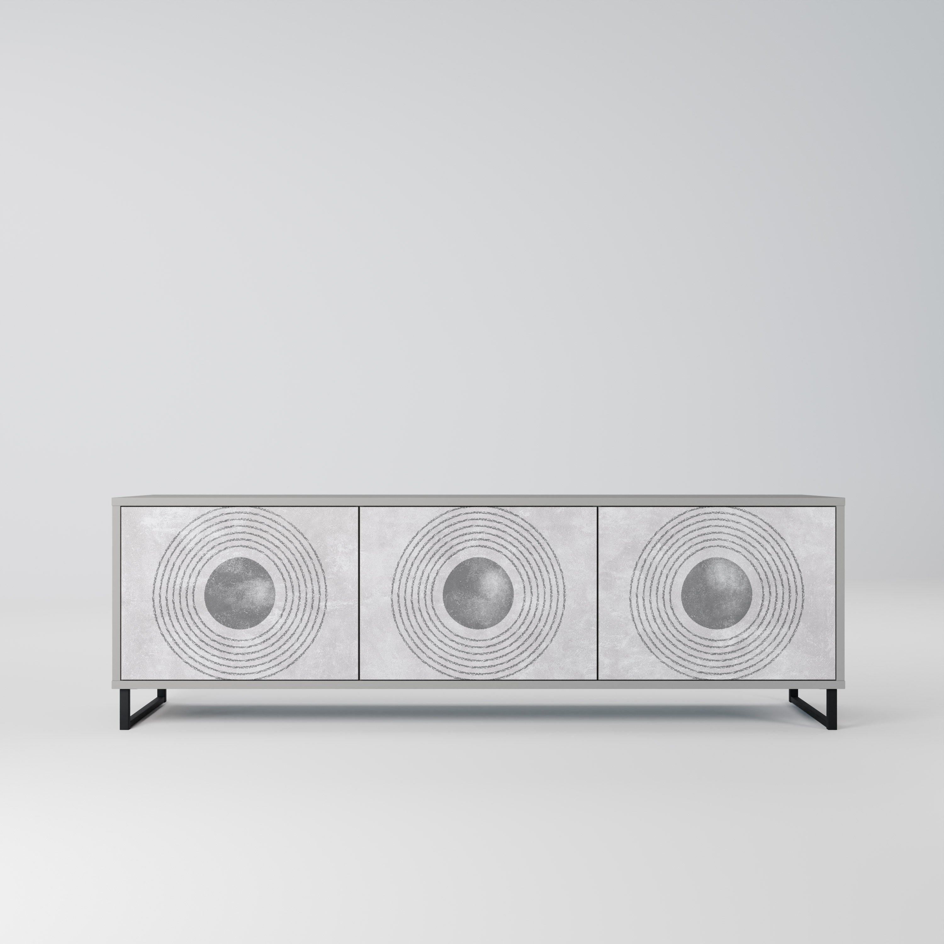 Meuble TV 3 portes SOLID CIRCLES, finition grise