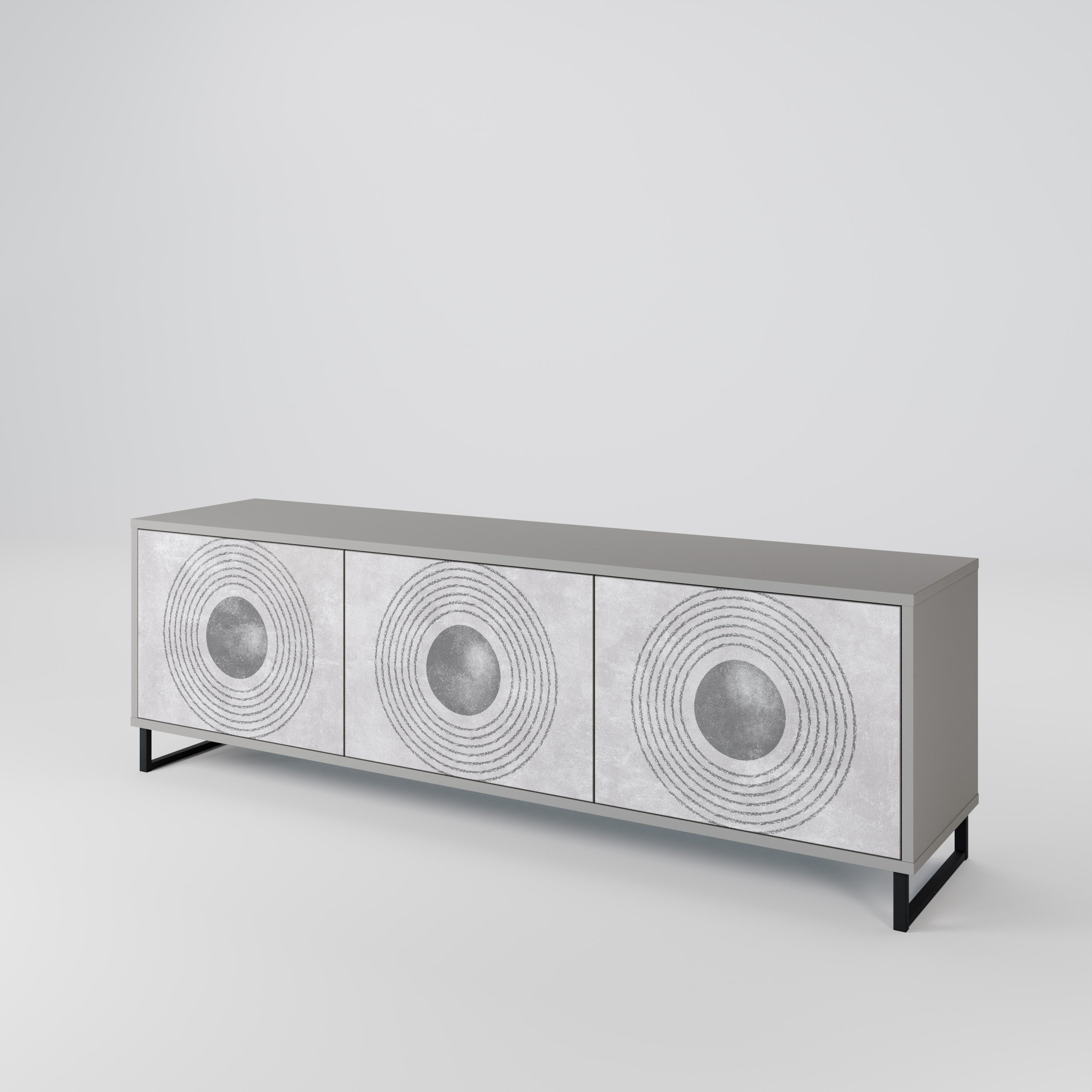 Meuble TV 3 portes SOLID CIRCLES, finition grise