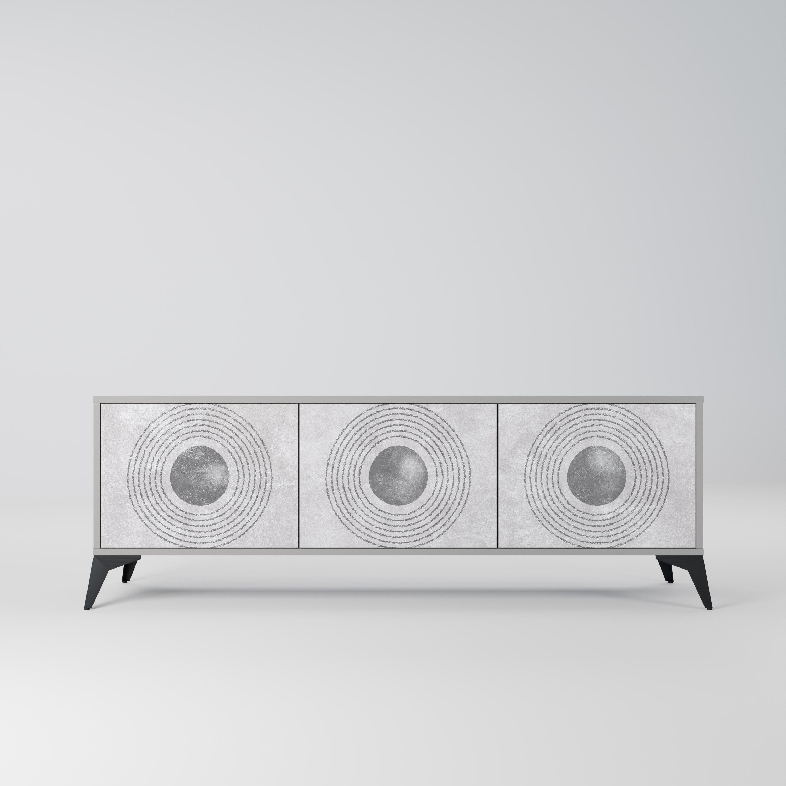 Meuble TV 3 portes SOLID CIRCLES, finition grise