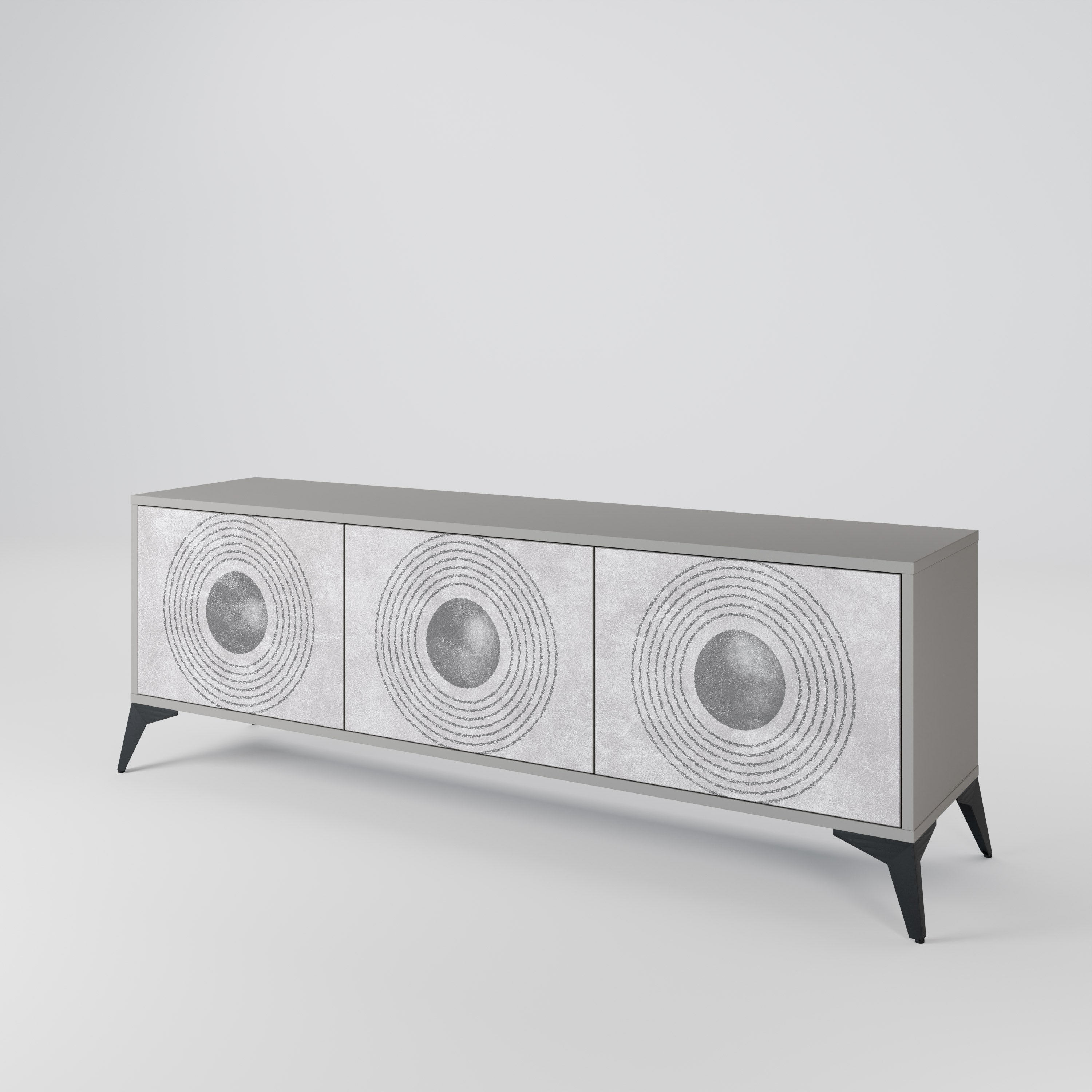 Meuble TV 3 portes SOLID CIRCLES, finition grise